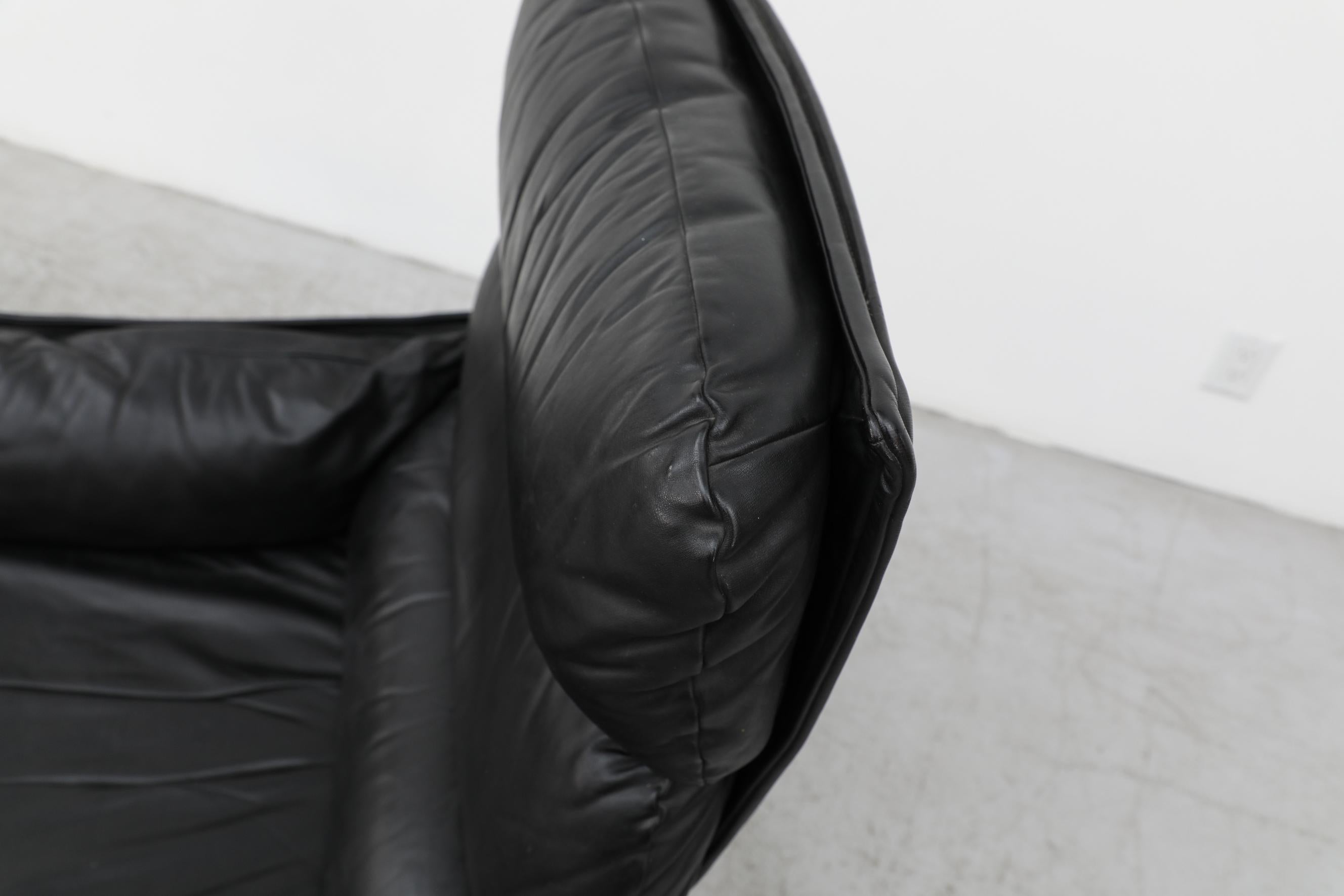 Ligne Roset Style Highback Black Leather Lounge Chair 5