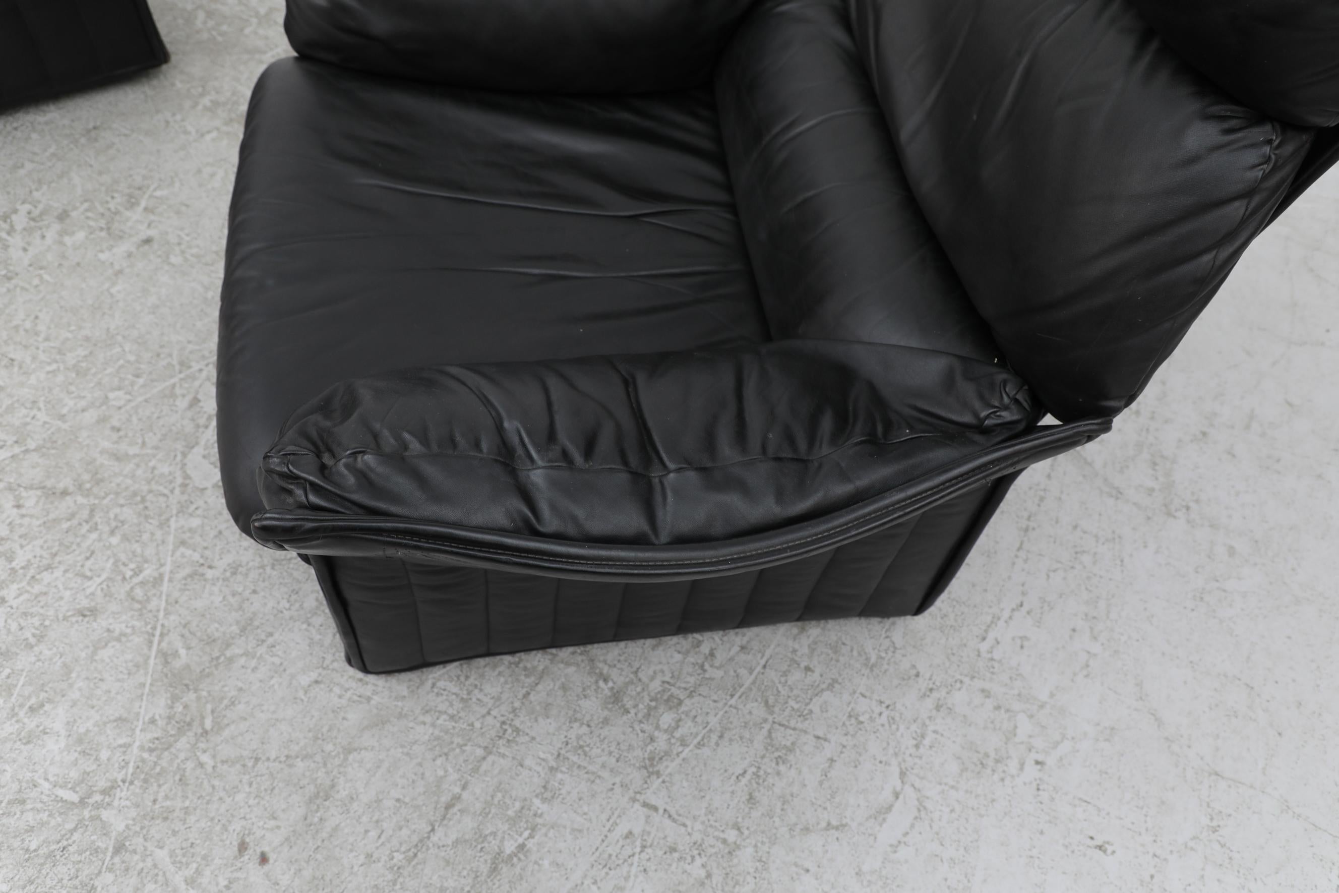 Ligne Roset Style Highback Black Leather Lounge Chair 6