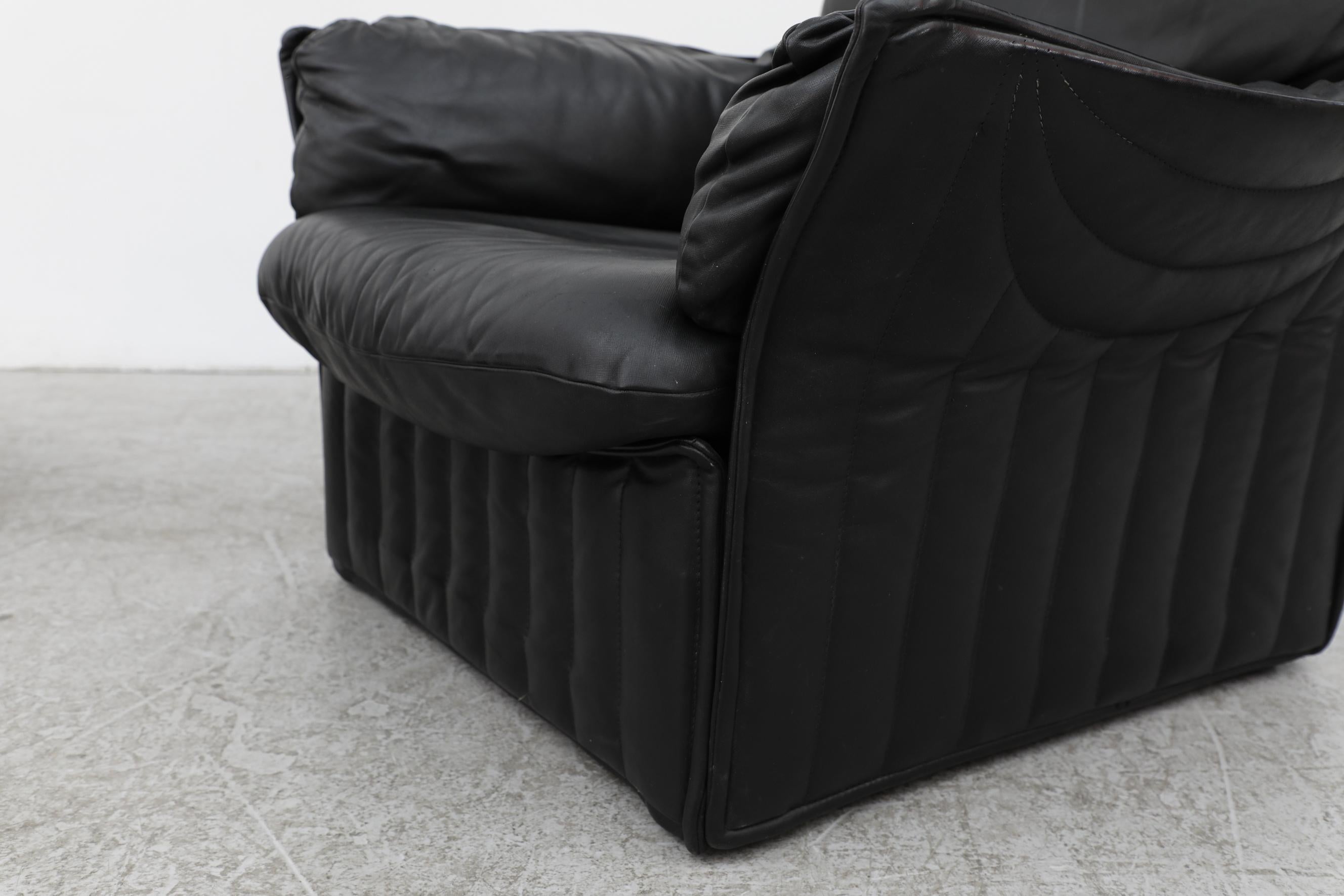 Ligne Roset Style Highback Black Leather Lounge Chair 7