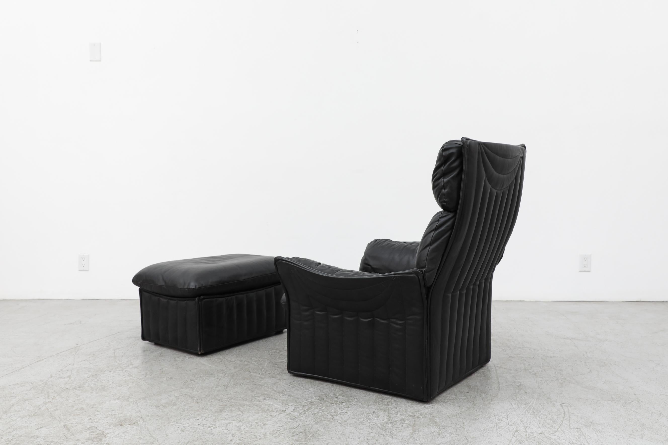 Ligne Roset Style Highback Black Leather Lounge Chair In Good Condition In Los Angeles, CA
