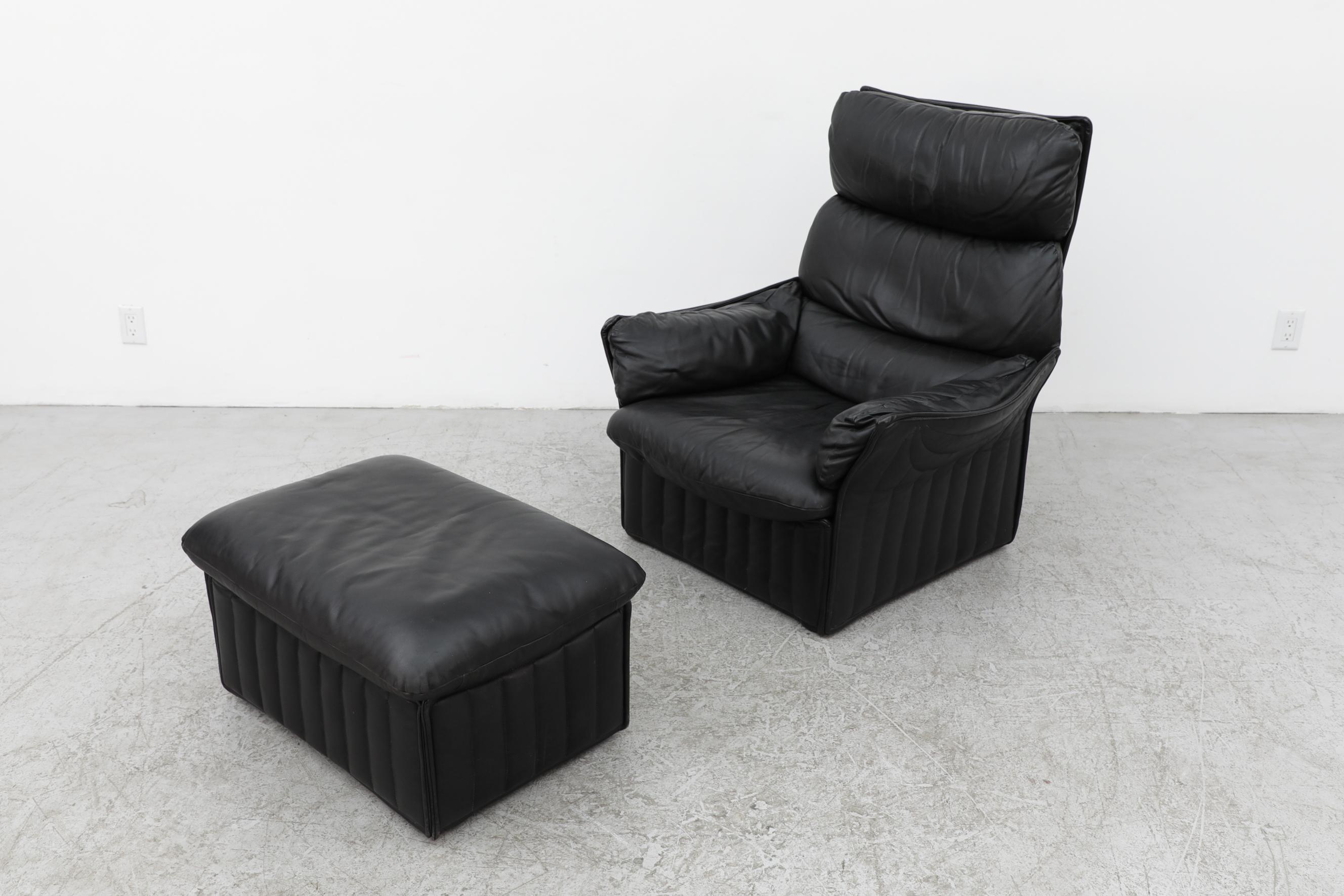 Ligne Roset Style Highback Black Leather Lounge Chair 1