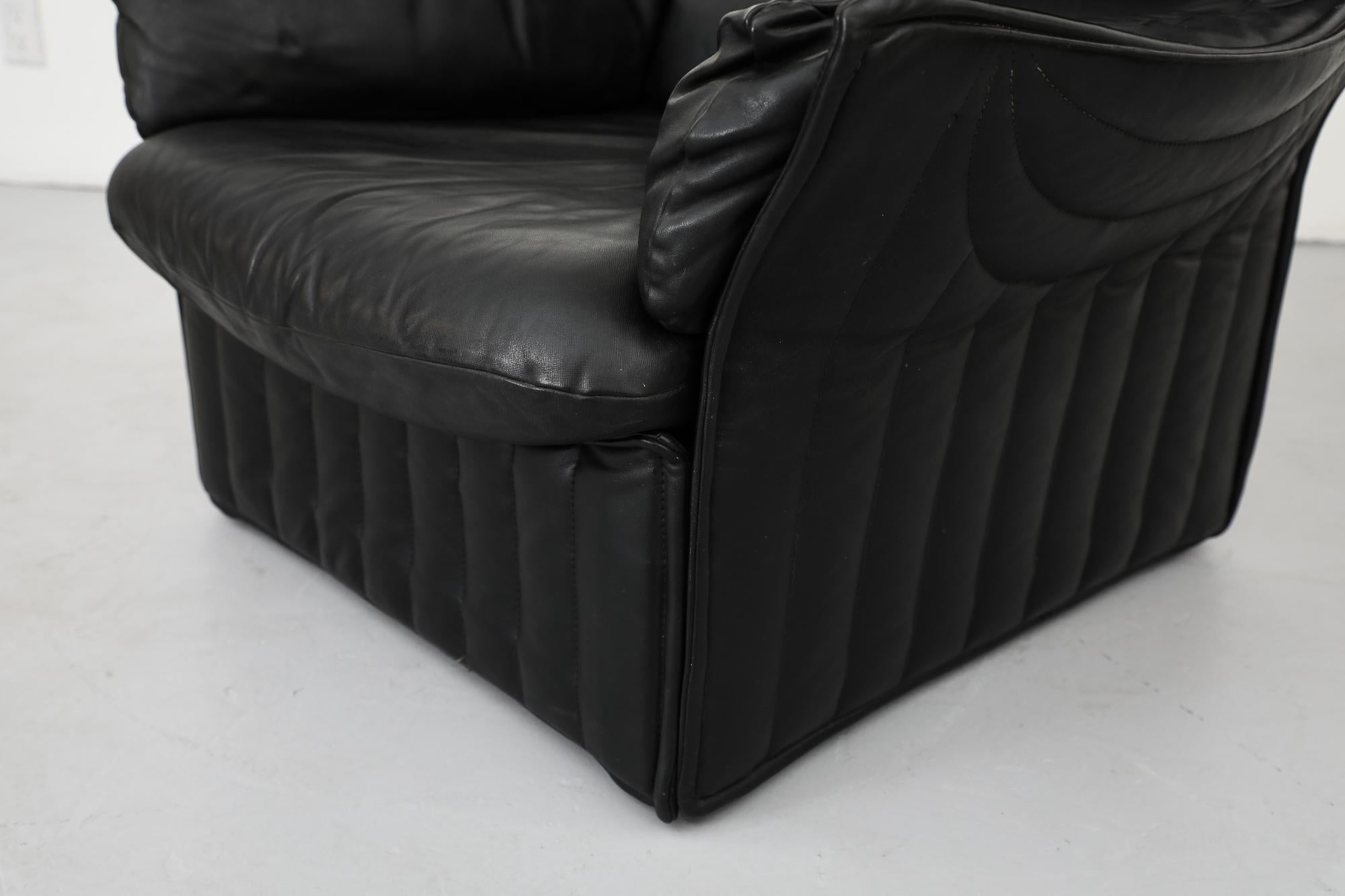 Mid-Century Ligne Roset Style High Back Black Leather Lounge Chair by Molinari For Sale 6