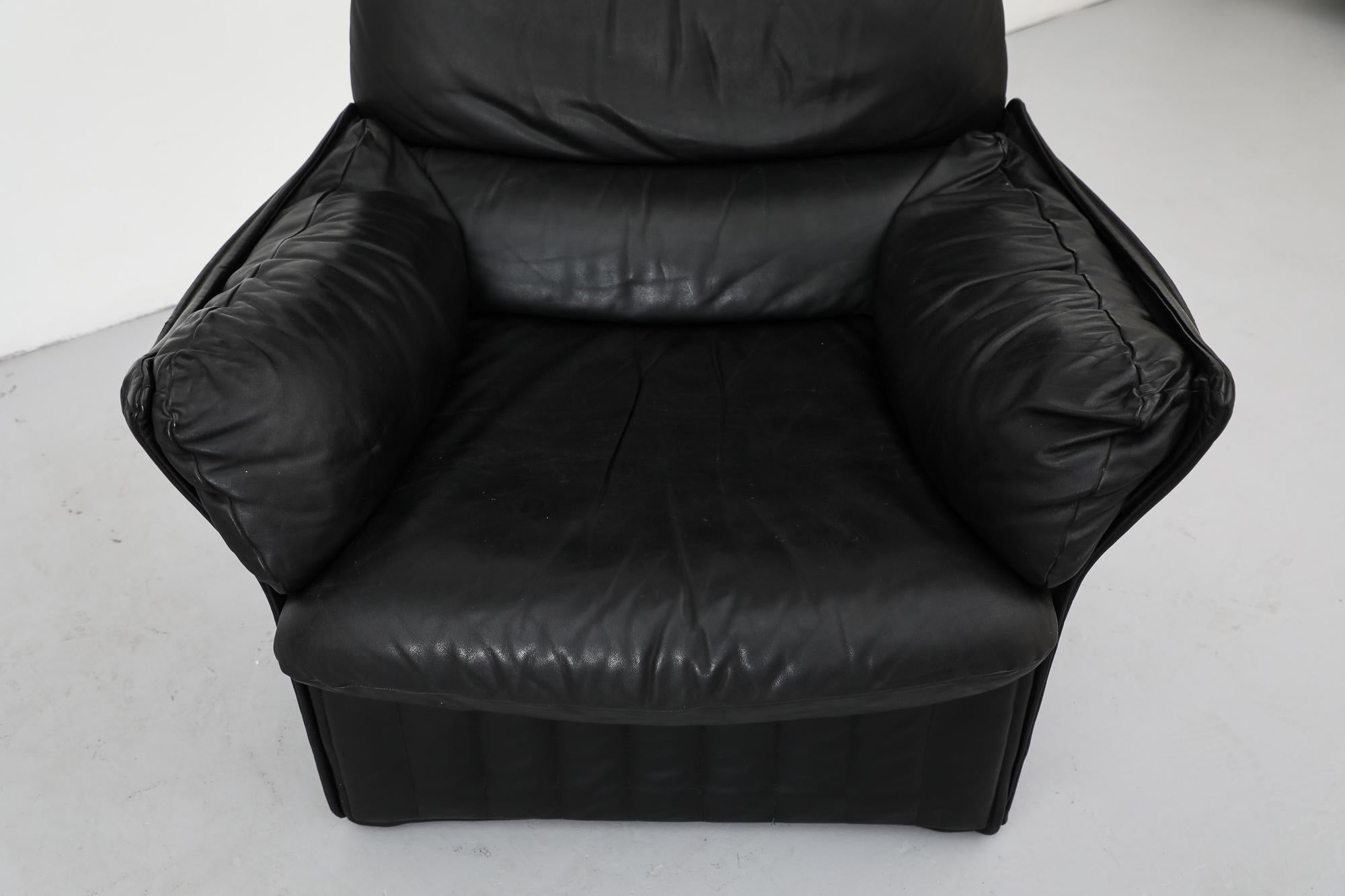 Mid-Century Ligne Roset Style High Back Black Leather Lounge Chair by Molinari For Sale 8