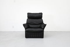 Chaise longue en cuir noir à haut dossier de style Ligne Roset du milieu du siècle par Molinari