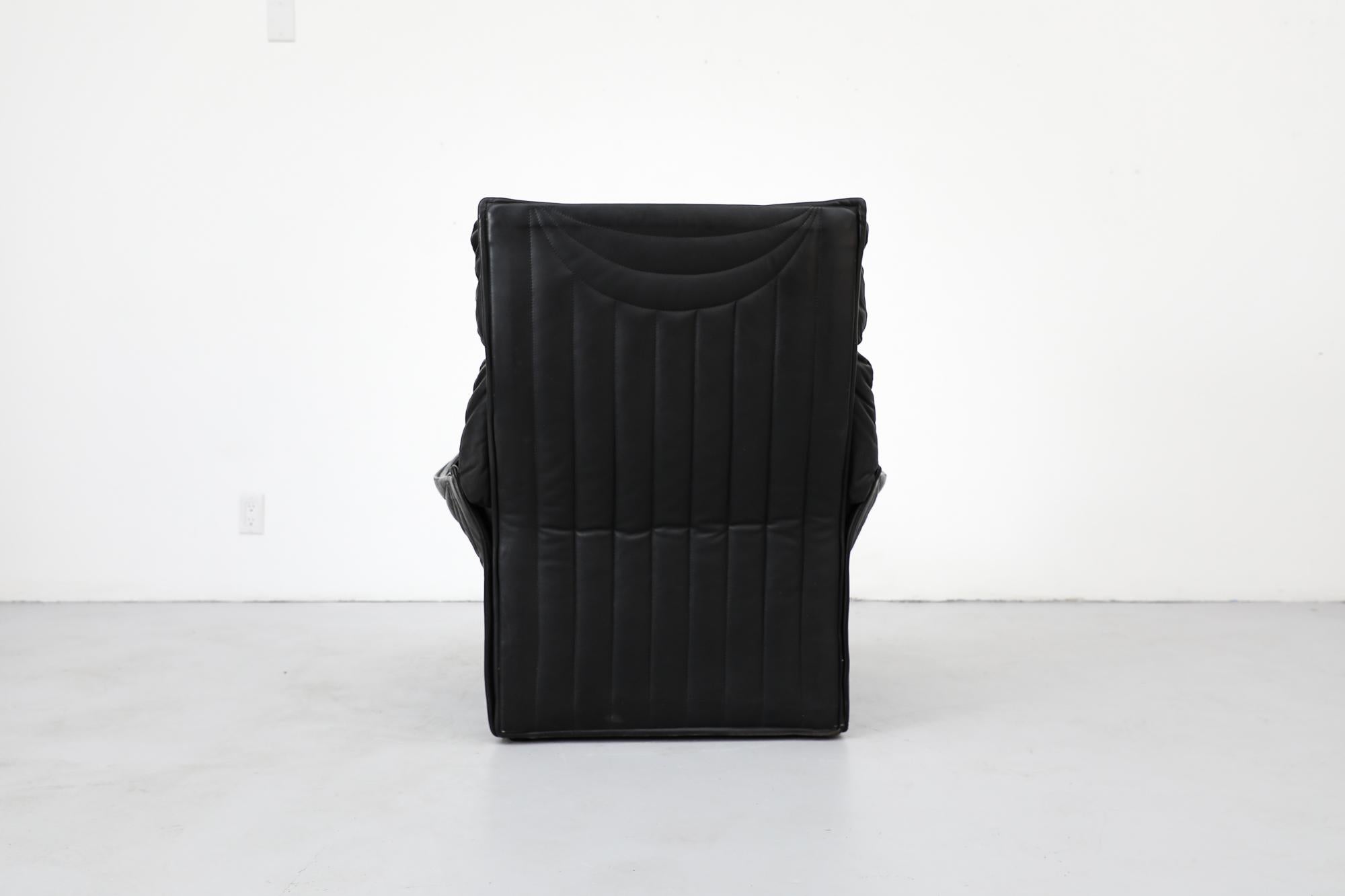 Mid-Century Ligne Roset Style High Back Black Leather Lounge Chair by Molinari In Good Condition For Sale In Los Angeles, CA