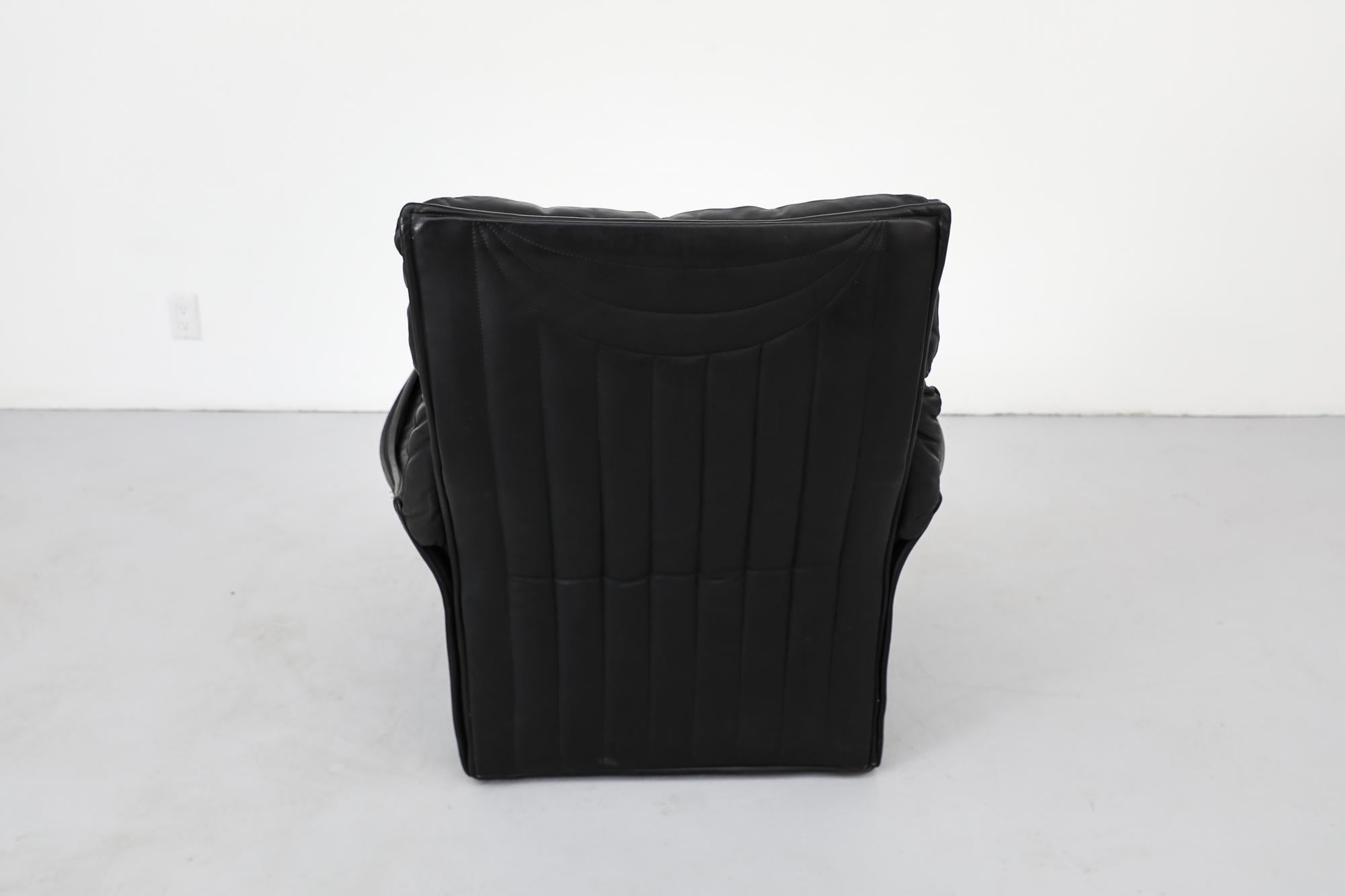 Fin du 20e siècle Chaise longue en cuir noir à dossier haut Ligne Roset par Molinari en vente