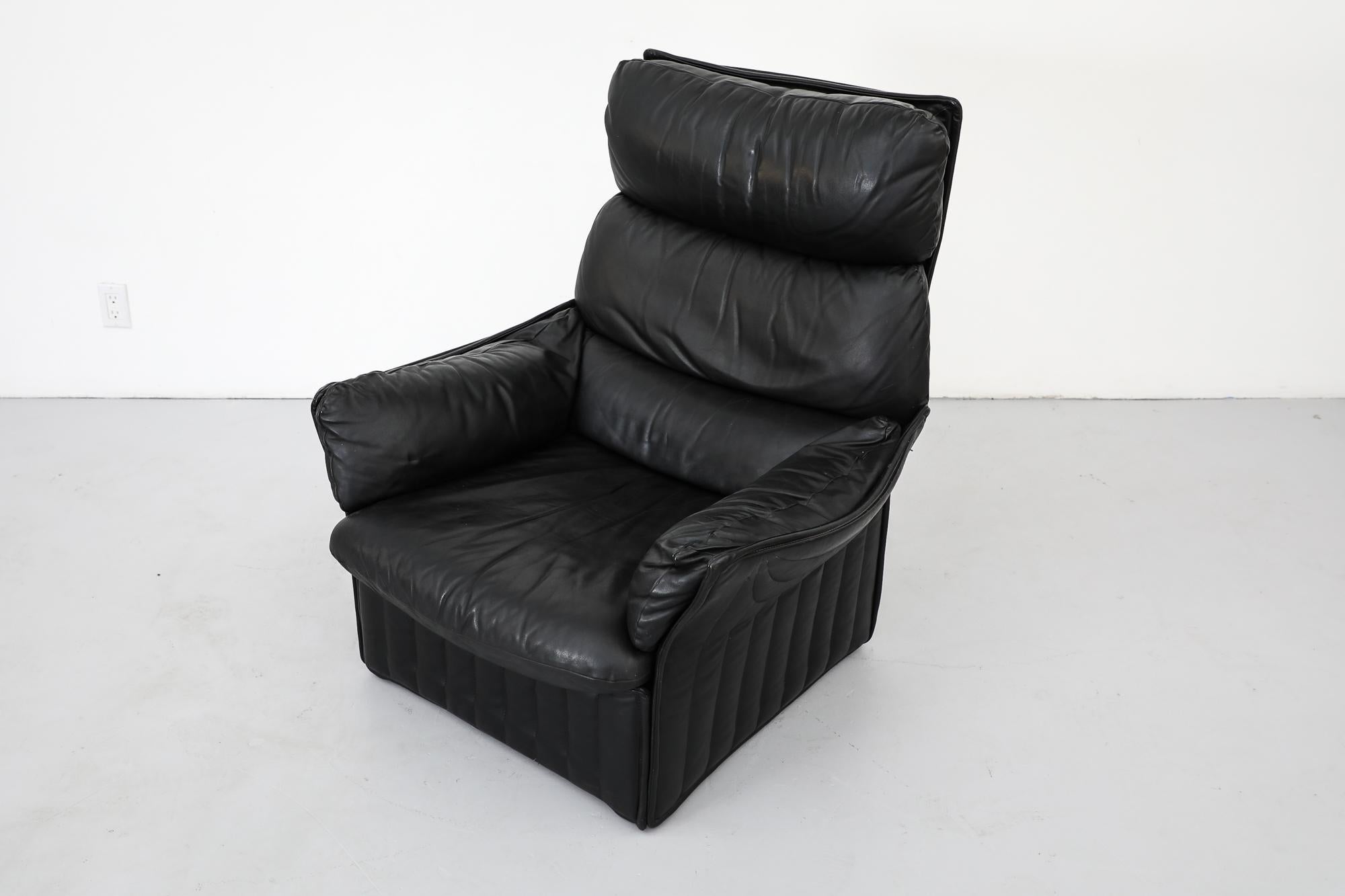 Unusual Ligne Roset Style Highback Black Leather Lounge Chair by Molinari For Sale 2
