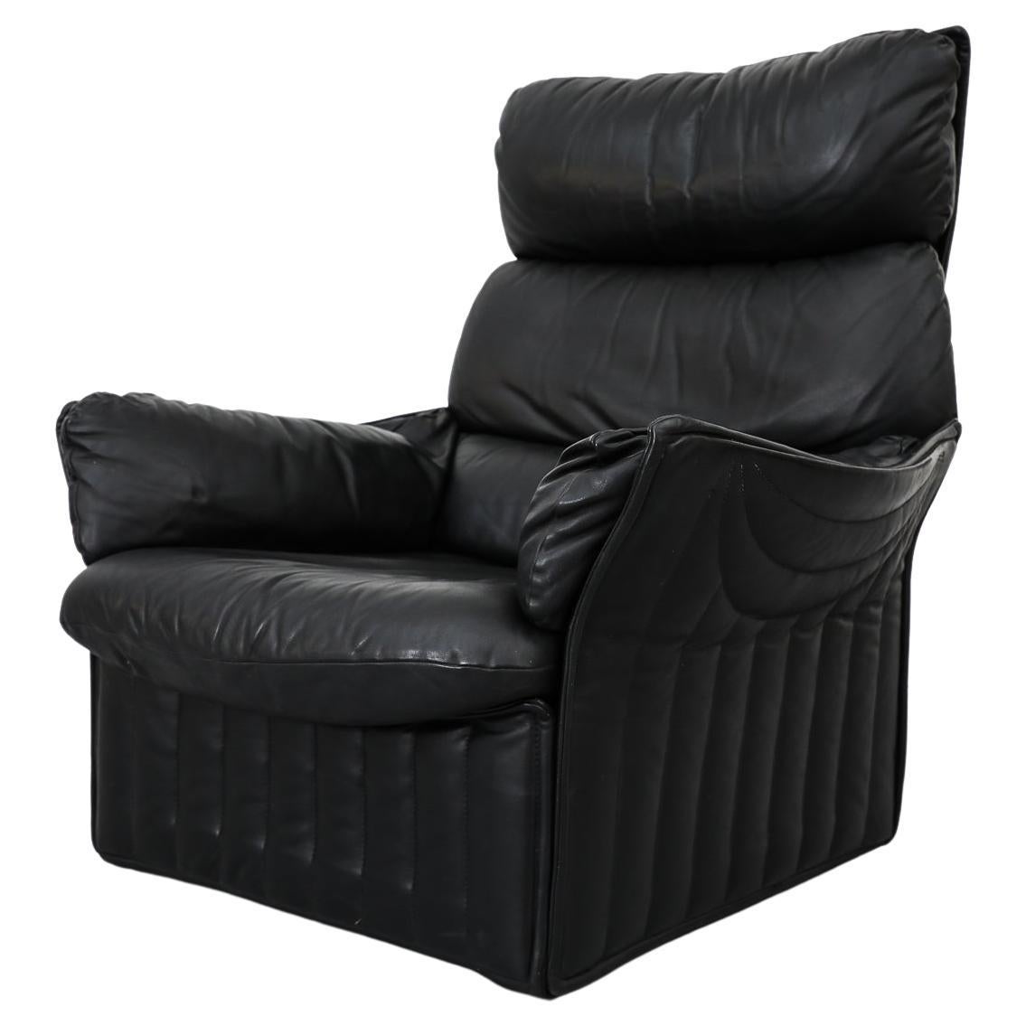 Ligne Roset Style Highback Black Leather Lounge Chair