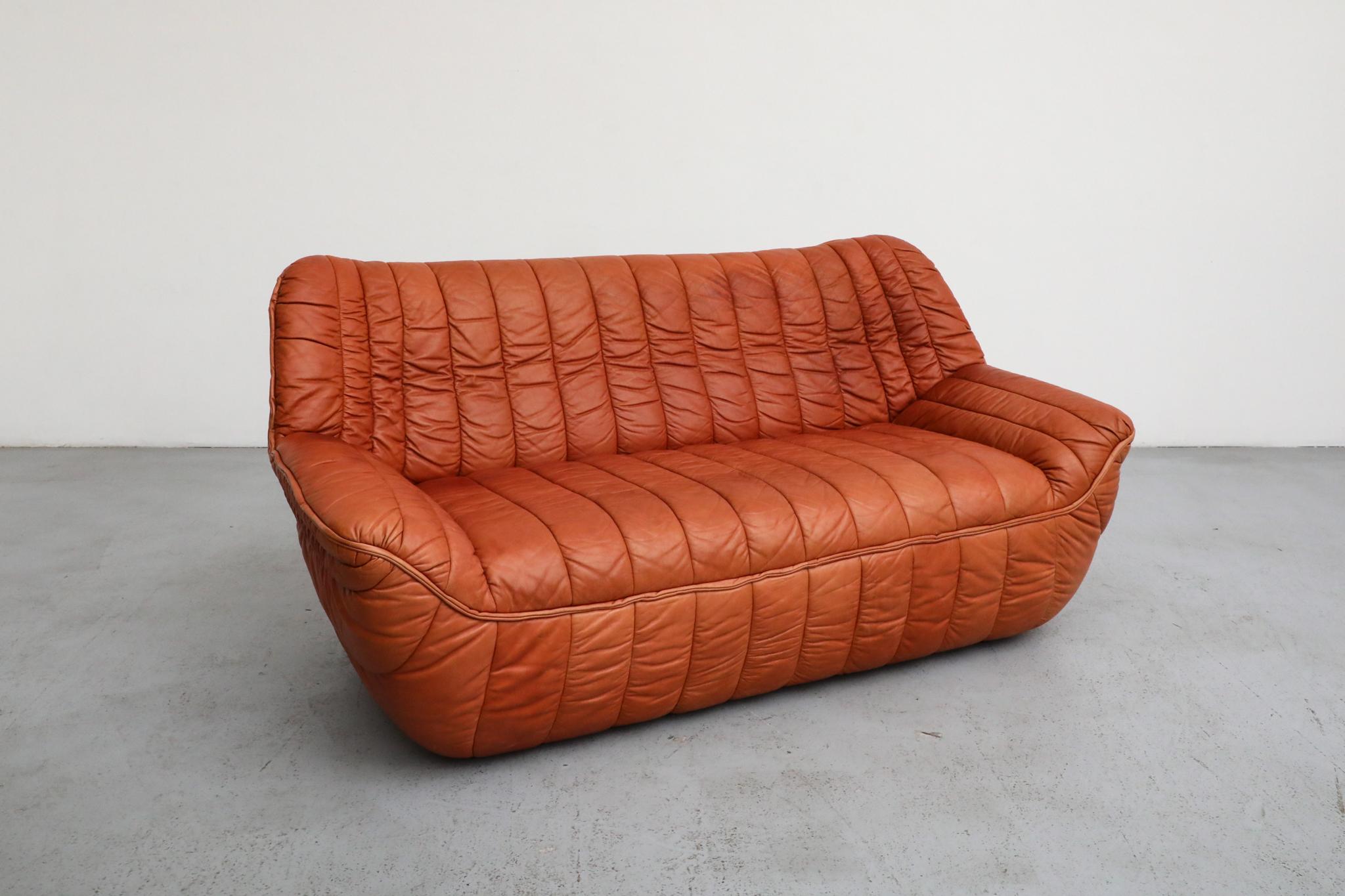 Ligne Roset Style Leather Loveseat by Laauser, German 1970s For Sale 5