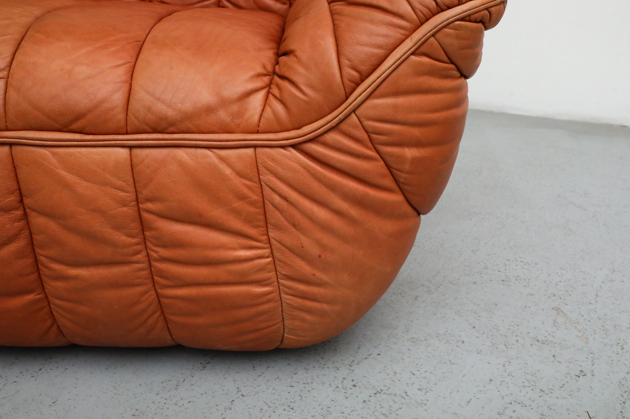 Ligne Roset Style Leather Loveseat by Laauser, German 1970s For Sale 9