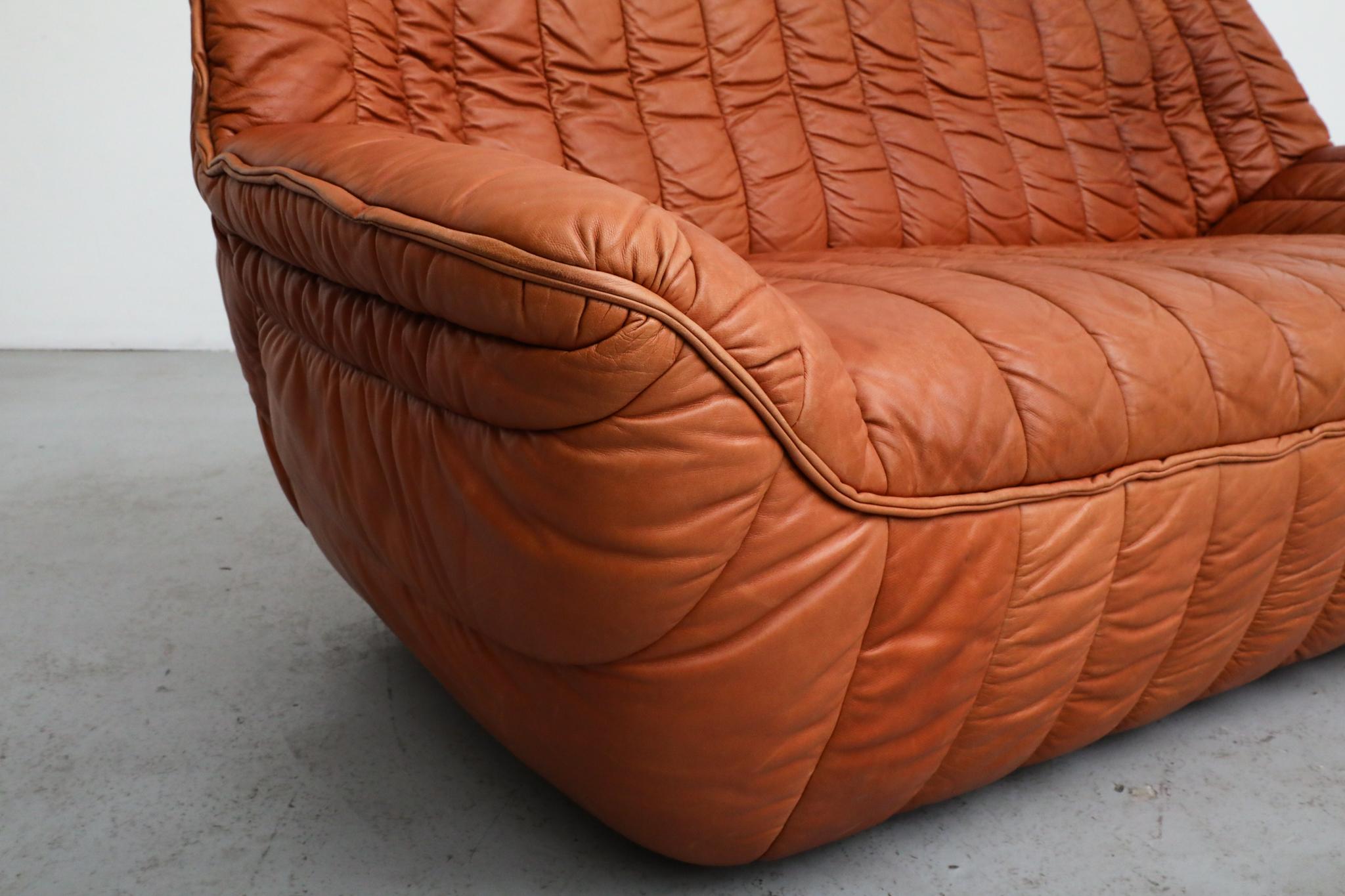 Ligne Roset Style Leather Loveseat by Laauser, German 1970s For Sale 10