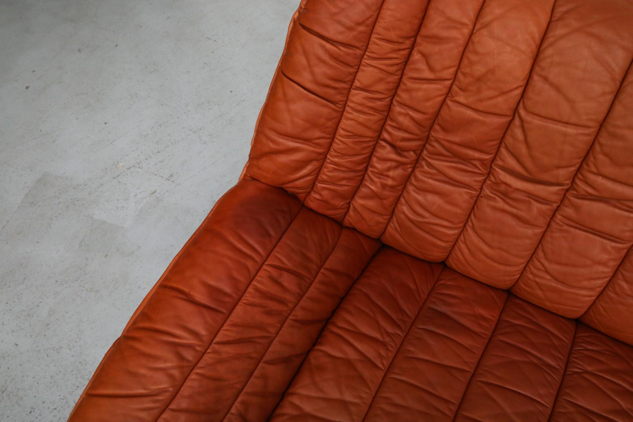 Ligne Roset Style Leather Loveseat by Laauser, German 1970s For Sale 11