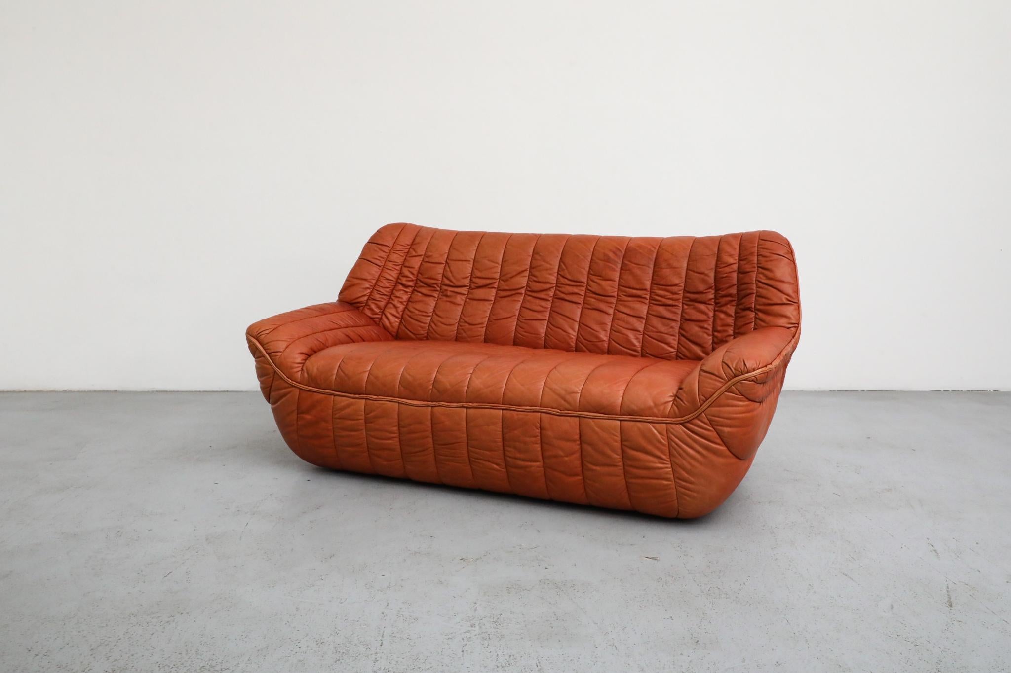 Mid-Century Modern Ligne Roset Style Leather Loveseat by Laauser, German 1970s For Sale