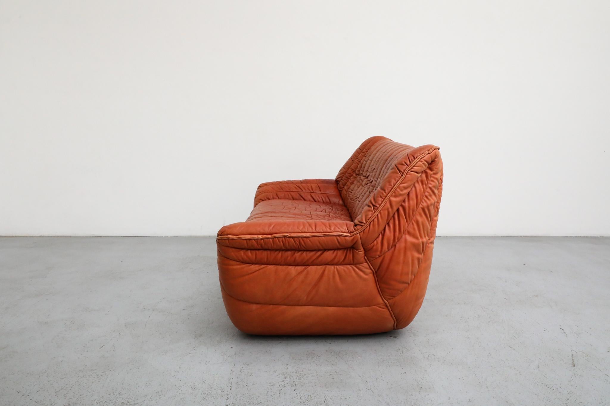 Ligne Roset Style Leather Loveseat by Laauser, German 1970s In Good Condition For Sale In Los Angeles, CA