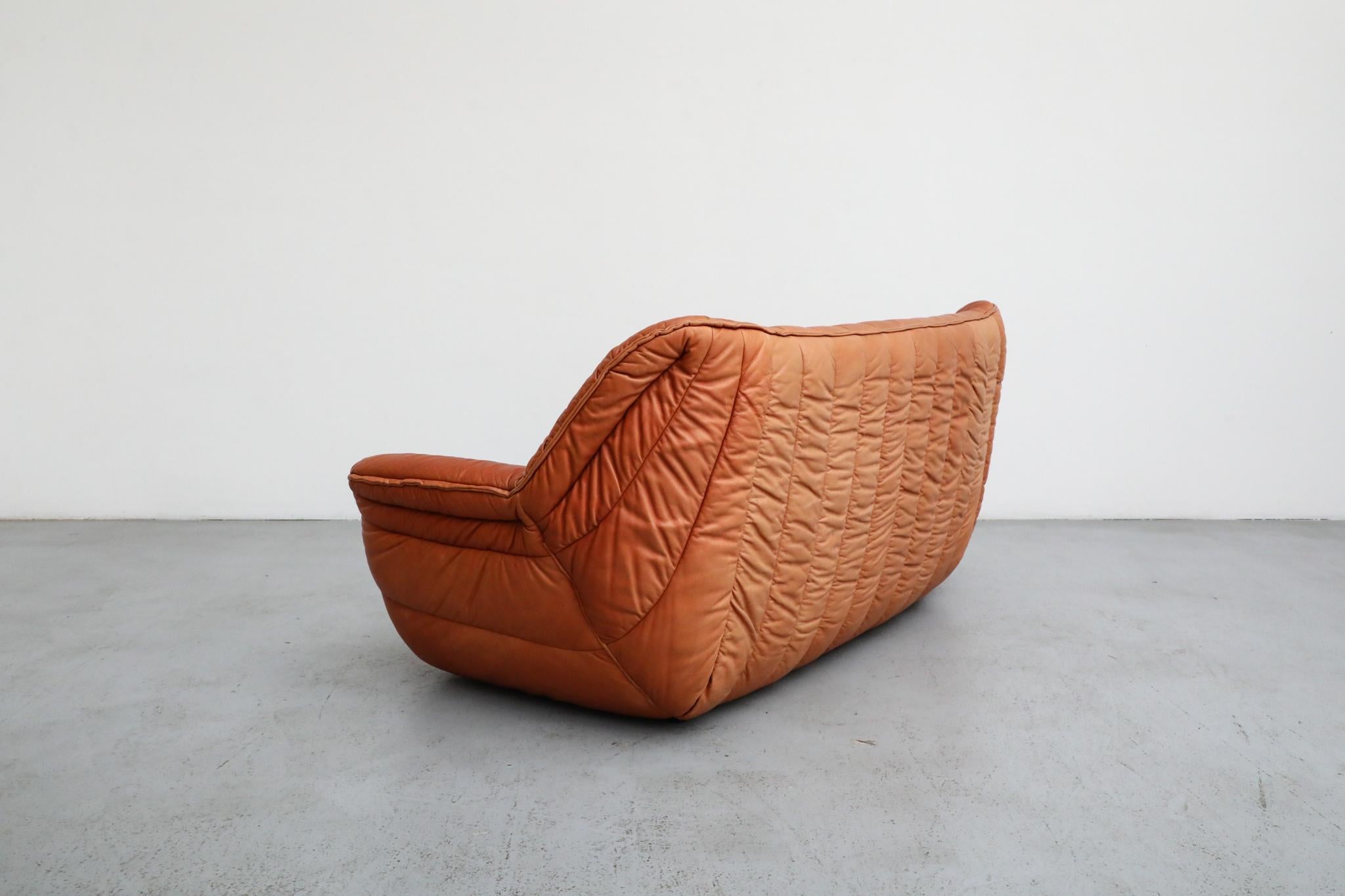 Late 20th Century Ligne Roset Style Leather Loveseat by Laauser, German 1970s For Sale