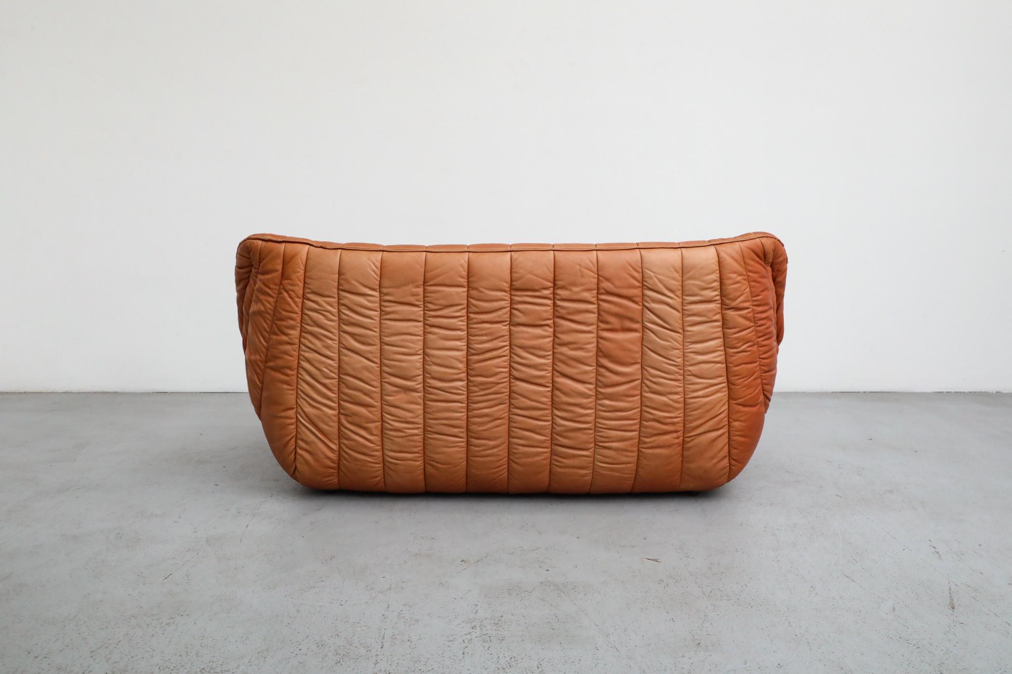Ligne Roset Style Leather Loveseat by Laauser, German 1970s For Sale 1