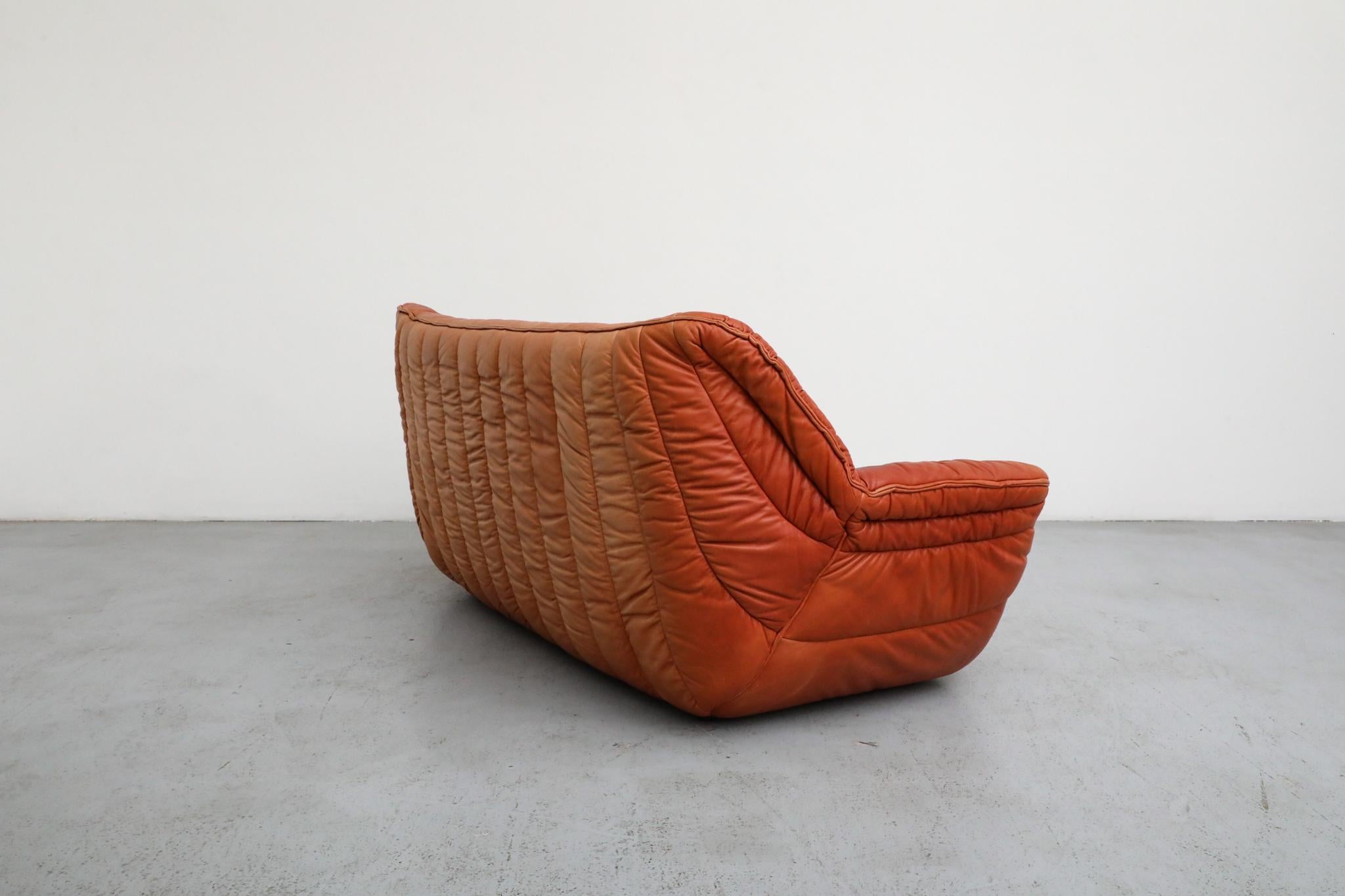 Ligne Roset Style Leather Loveseat by Laauser, German 1970s For Sale 2