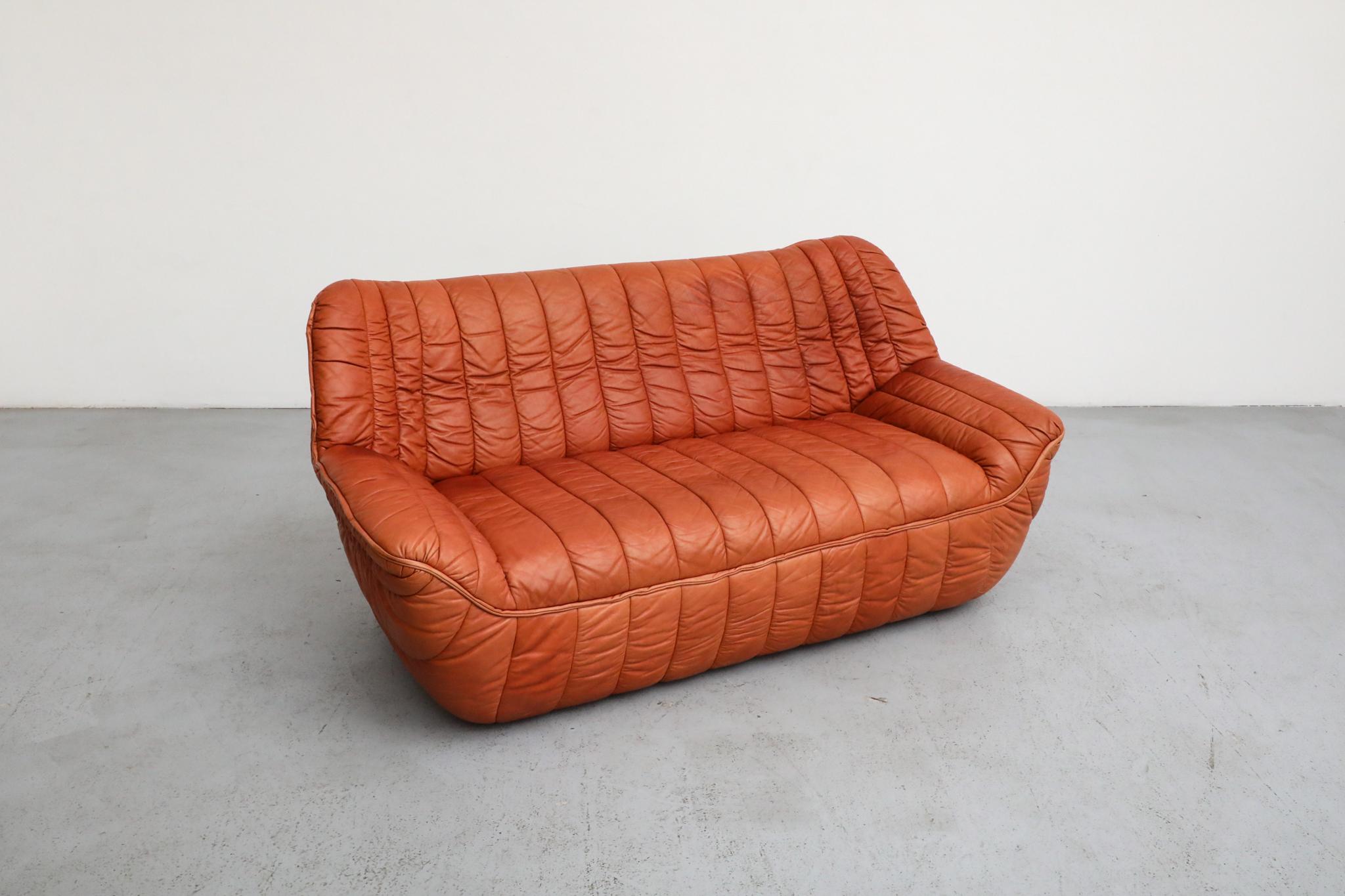 Ligne Roset Style Leather Loveseat by Laauser, German 1970s For Sale 3