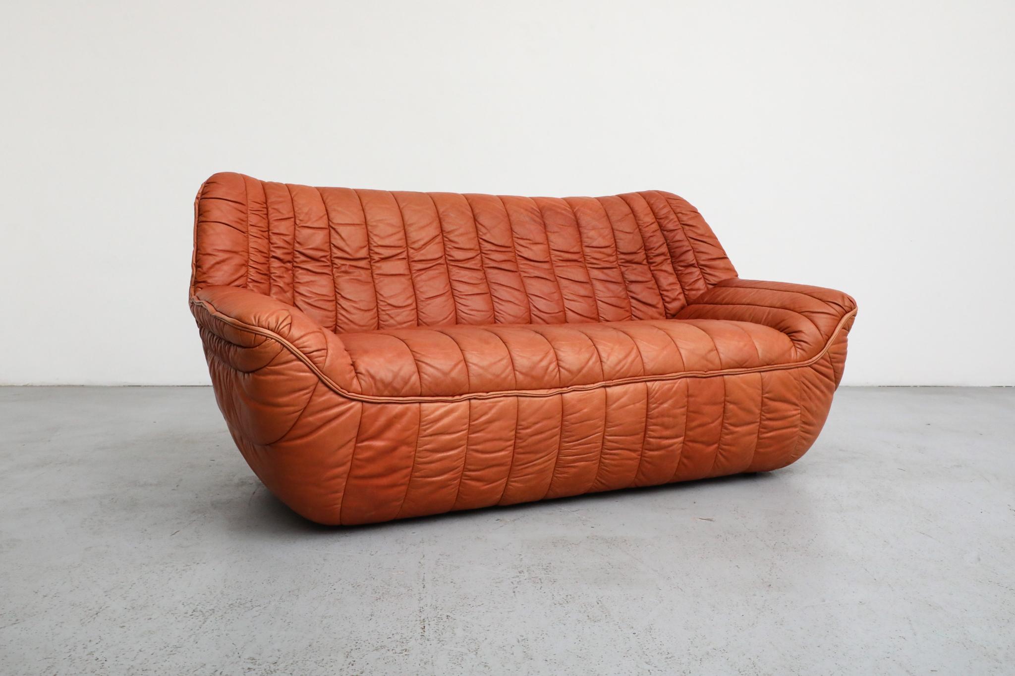 Ligne Roset Style Leather Loveseat by Laauser, German 1970s For Sale 4