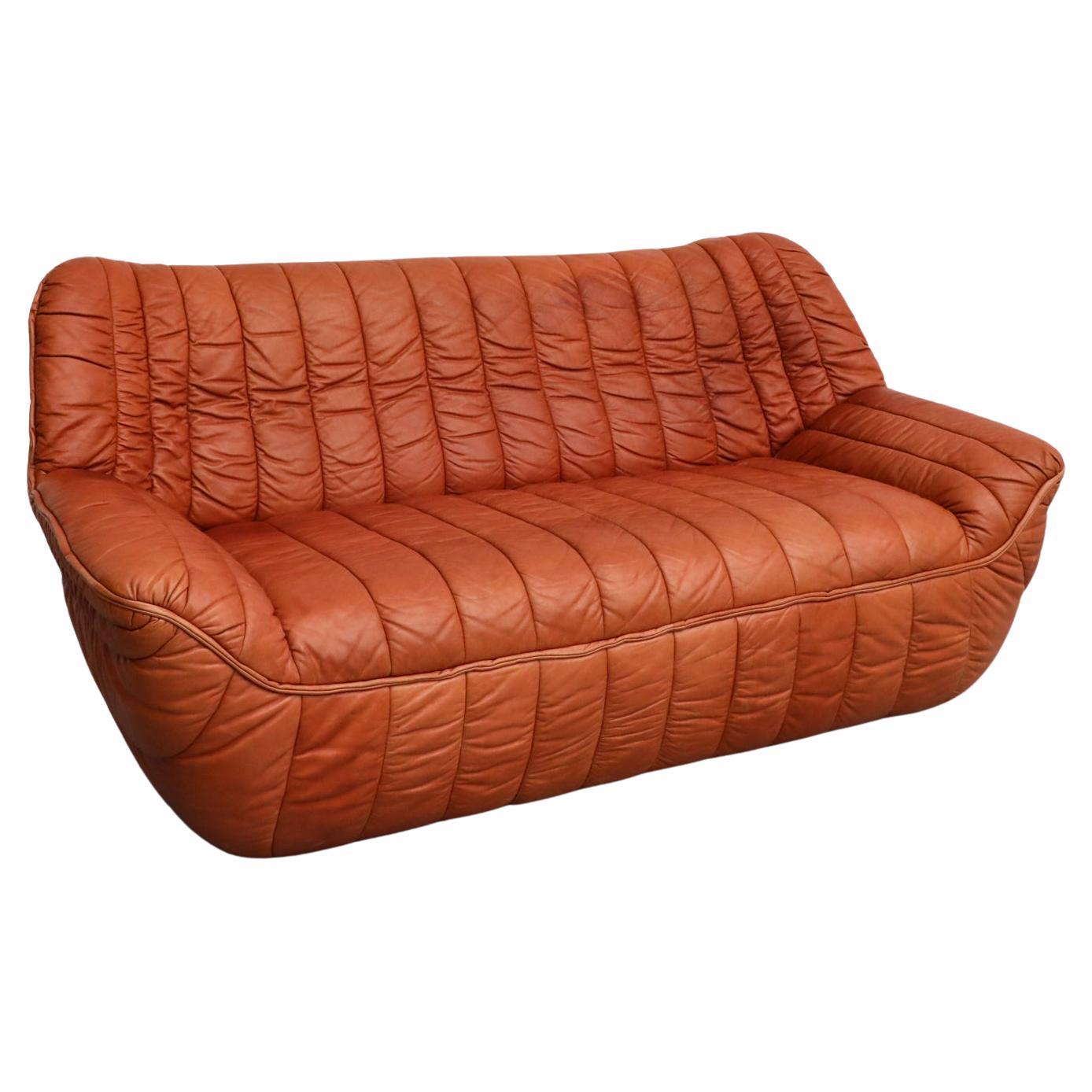 Ligne Roset Style Leather Loveseat by Laauser, German 1970s For Sale