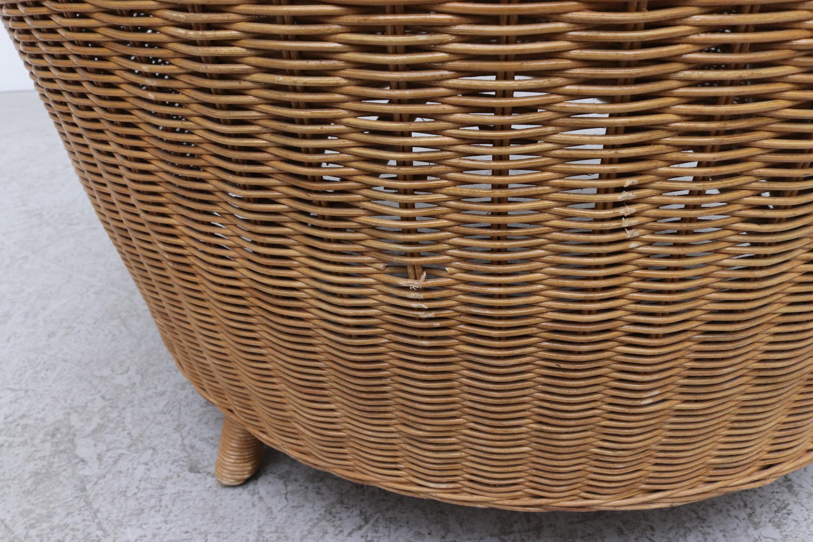 Ligne Roset Style Curved Woven Rattan Basket Lounge Chair with Oak Front Legs 6
