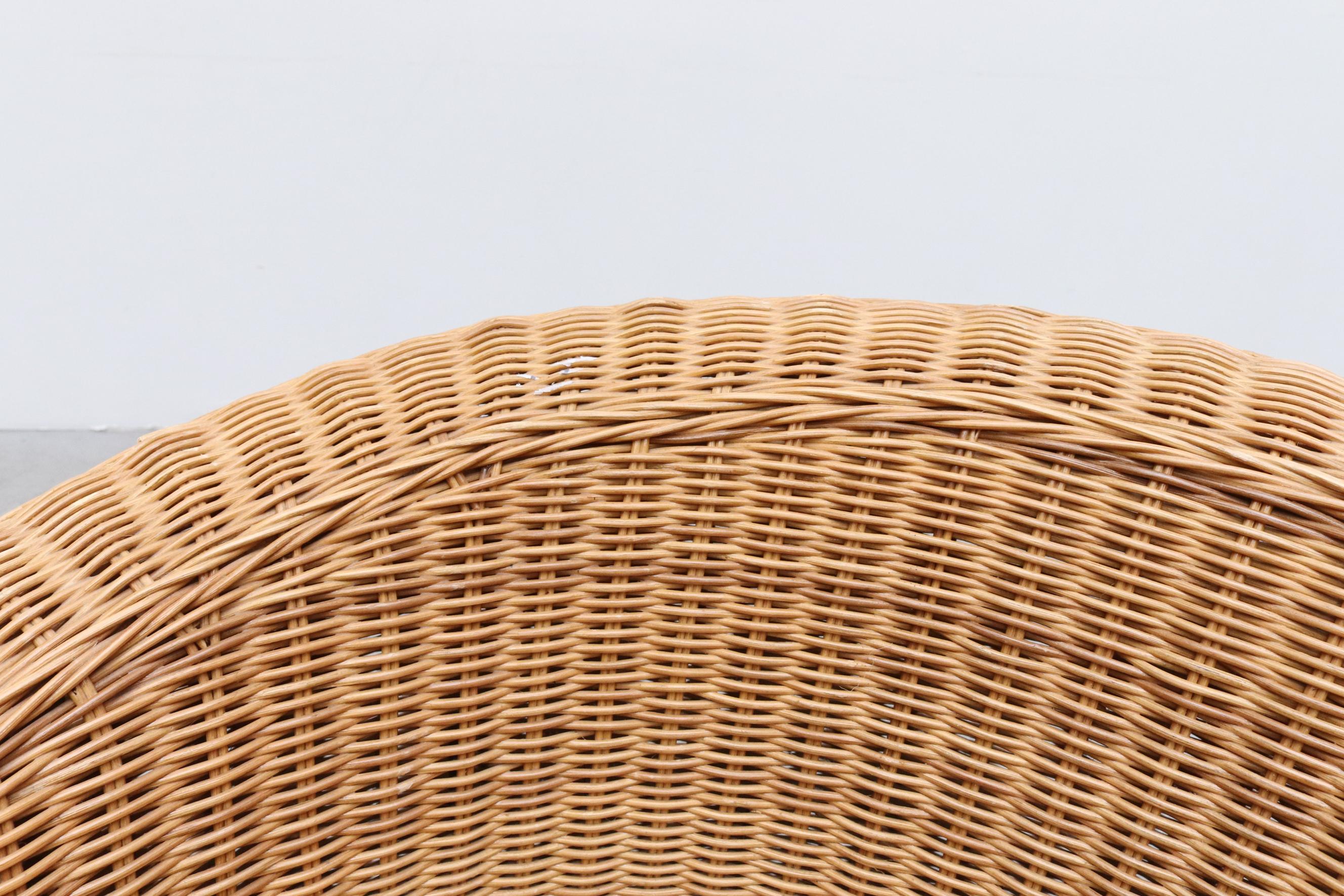 Ligne Roset Style Curved Woven Rattan Basket Lounge Chair with Oak Front Legs 9