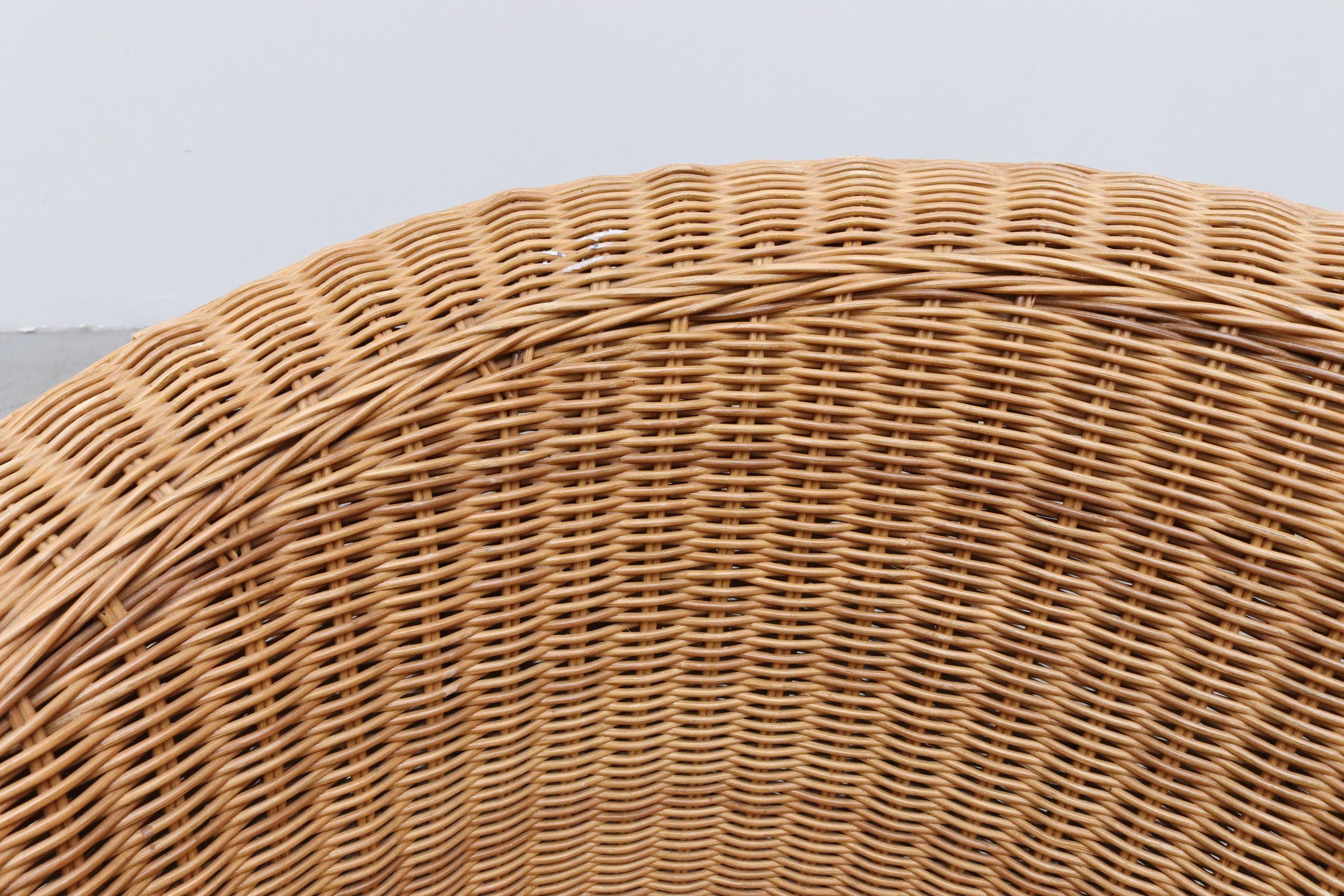 Ligne Roset Style Curved Woven Rattan Basket Lounge Chair with Oak Front Legs 10