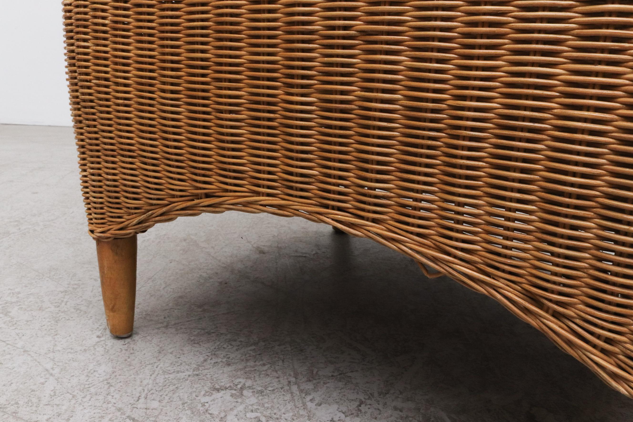 Ligne Roset Style Curved Woven Rattan Basket Lounge Chair with Oak Front Legs 11
