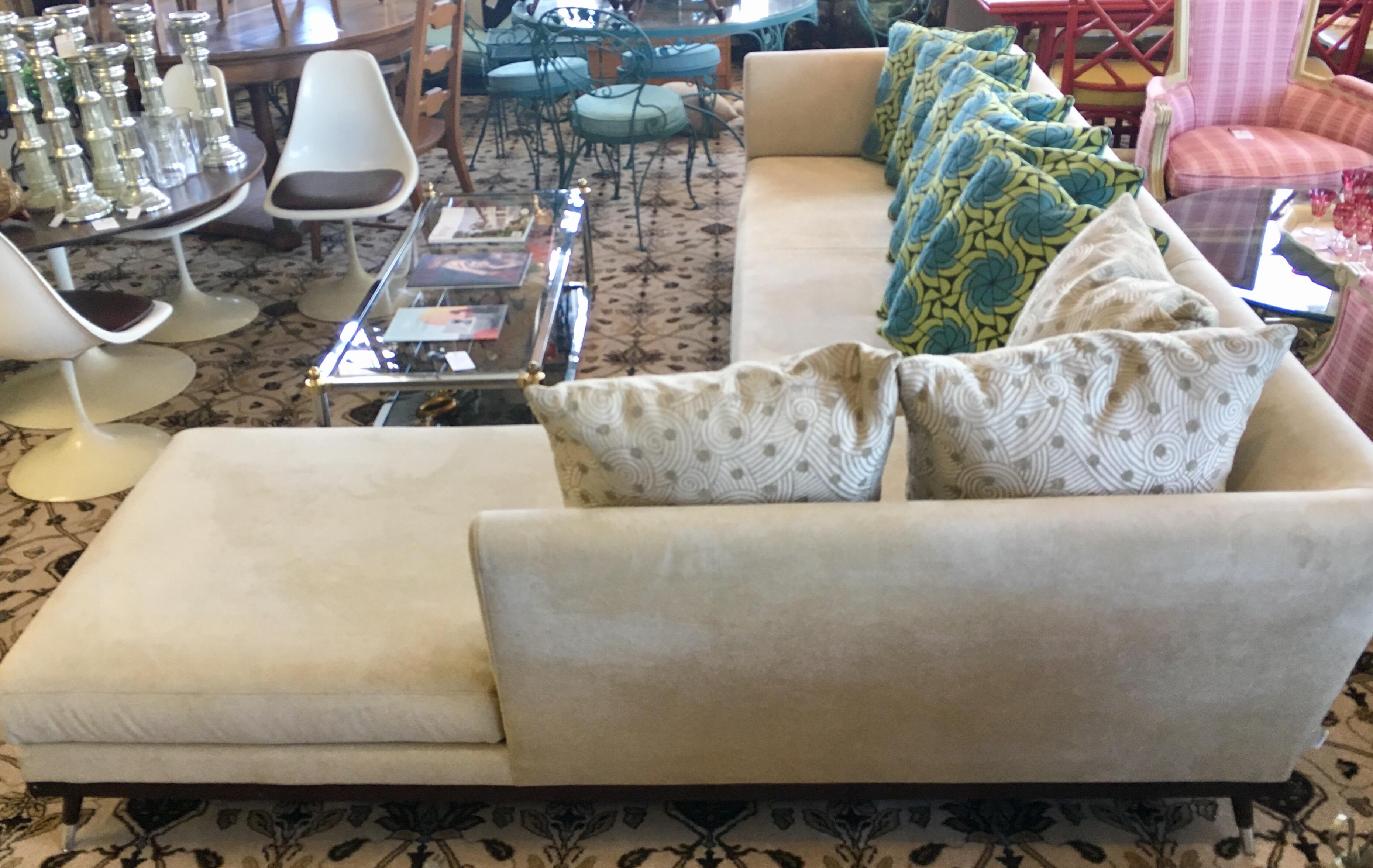 French Ligne Roset Suede Feng Sectional Sofa Didier Gomez with Custom Knoll Pillows