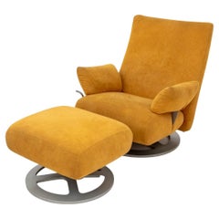 Ligne Roset Suede Upholstered Chair & Ottoman