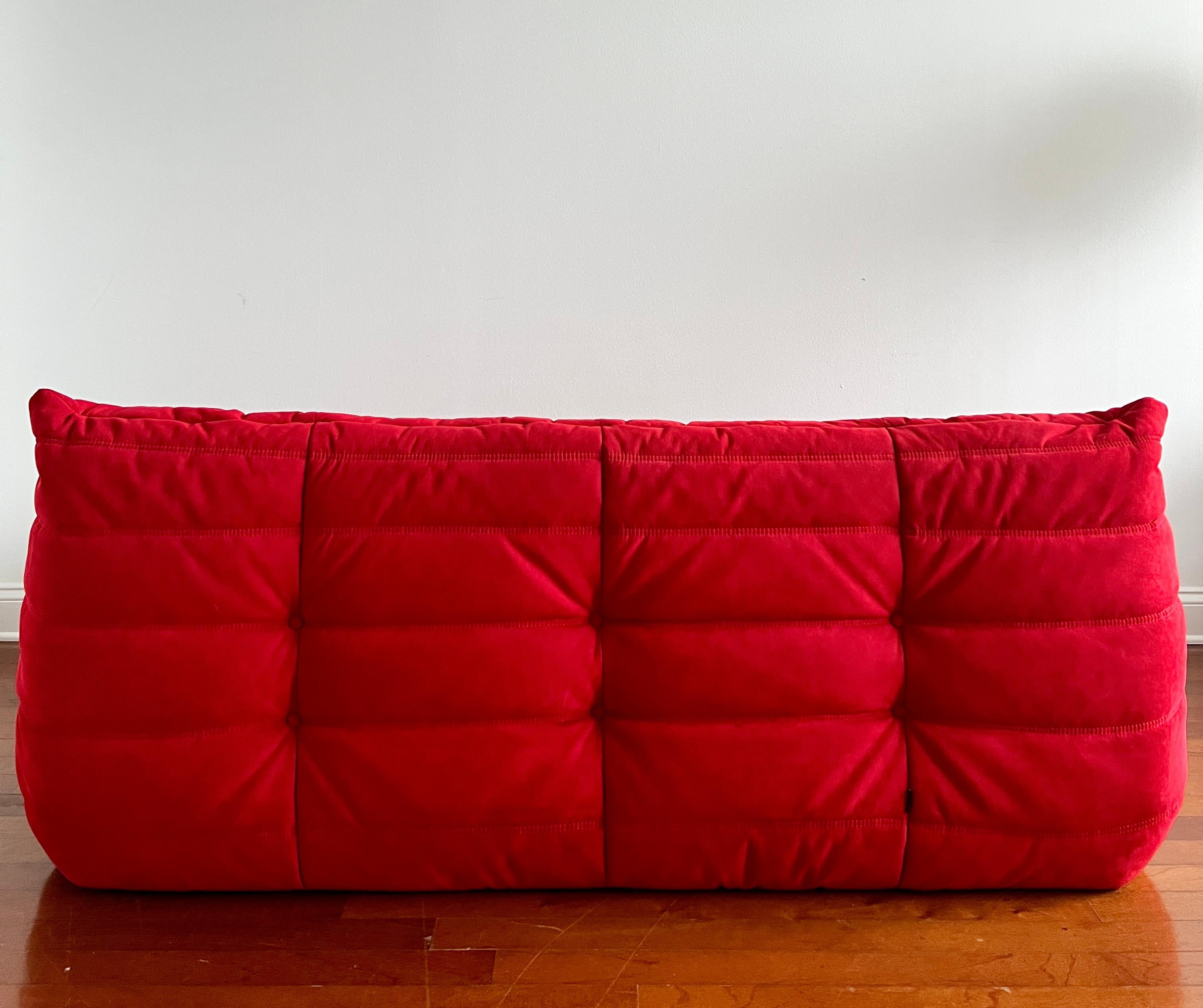 Mid-Century Modern Ligne Roset Togo 3 seater by Michel Ducaroy, Original Red Alcantara fabric For Sale