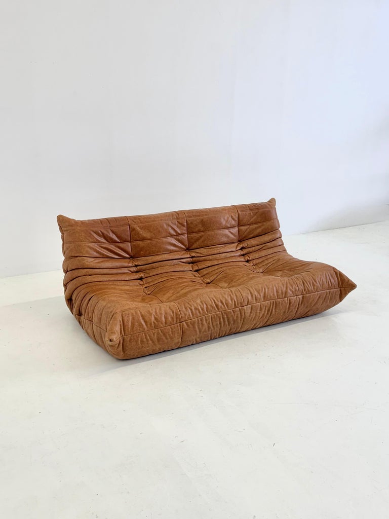 Ligne Roset Togo 3-seater in cognac leather at 1stDibs