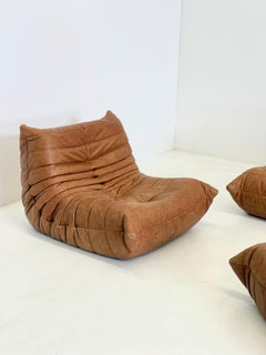 Ligne Roset Togo armchair with ottoman in cognac leather