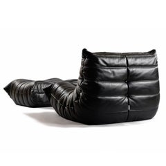 Ligne Roset Togo Black Leather Seating Group 3-Seater Sofa, Chair and Ottoman