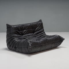 Ligne Roset Togo Schwarzes Zweisitzer-Sofa aus Leder von Michel Ducaroy