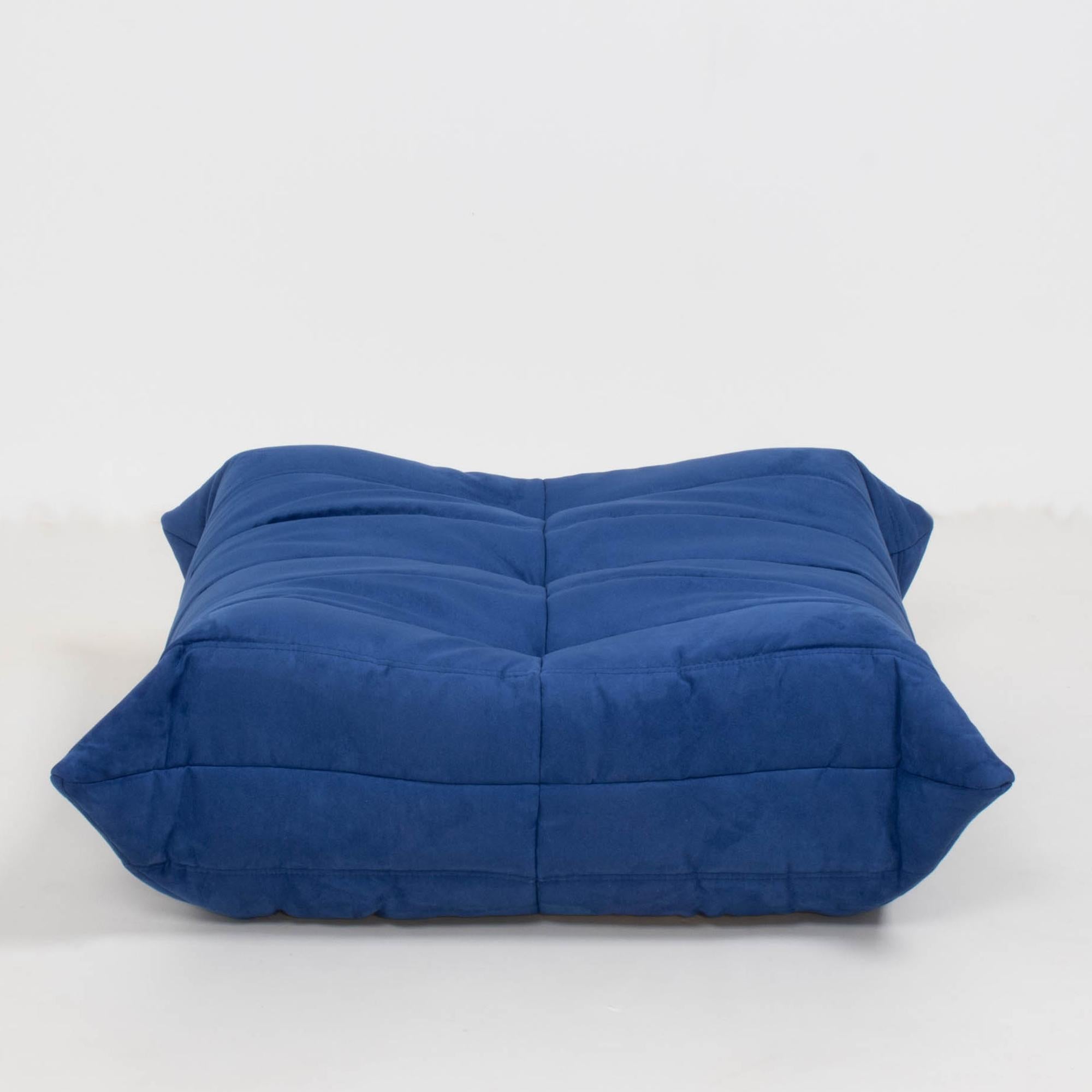 Late 20th Century Ligne Roset Togo Blue Armchair and Footstool by Michel Ducaroy, Set of 2