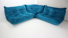 Ligne Roset "Togo" Blue Velvet Living Room Set by Michel Ducaroy, 1973