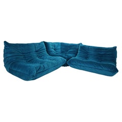 Ligne Roset "Togo" Blue Velvet Living Room Set by Michel Ducaroy, 1973