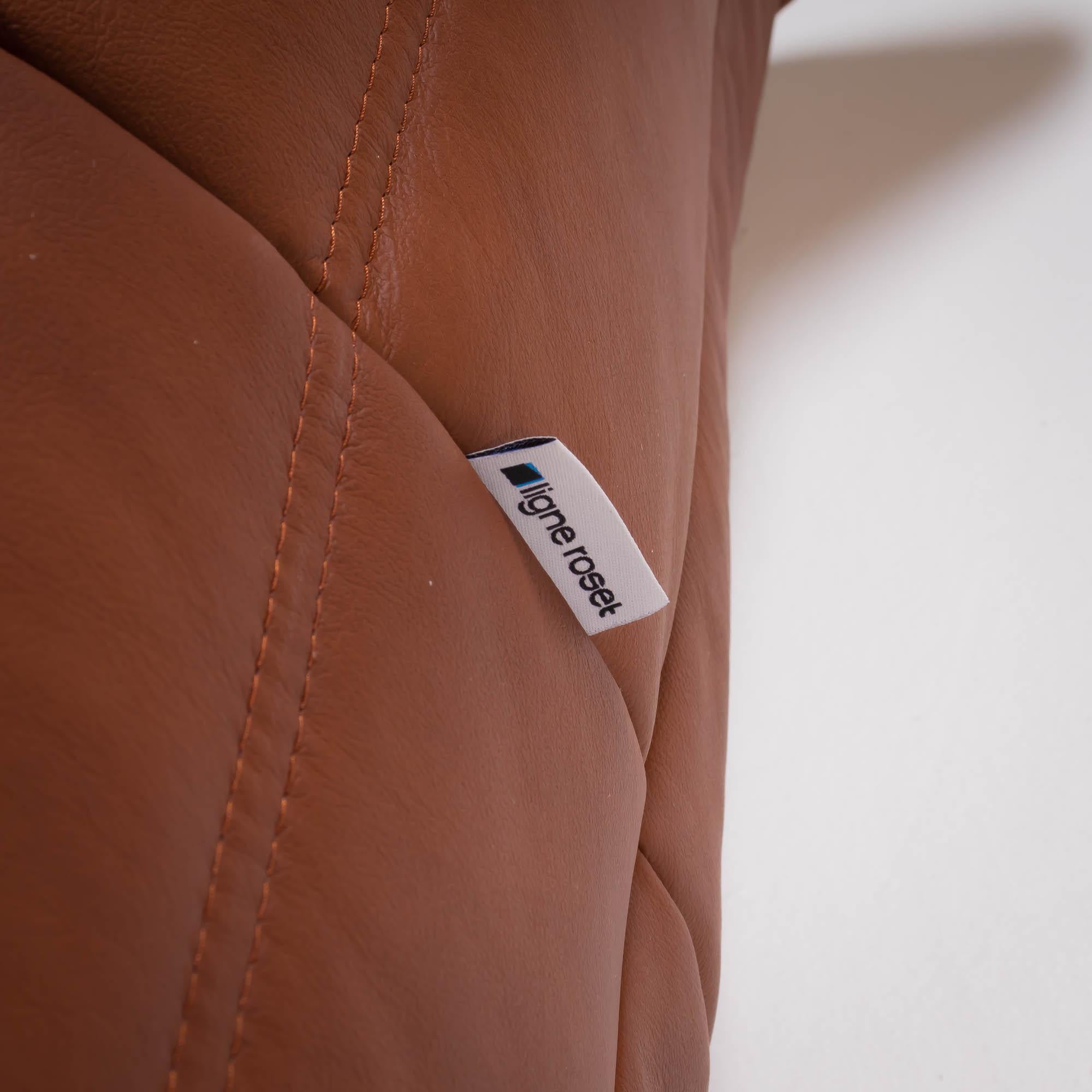 Ligne Roset Togo Brown Leather Armchair and Footstool by Michel Ducaroy In Excellent Condition In London, GB