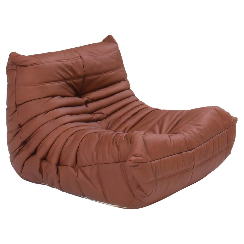 Ligne Roset Togo Brown leather Armchair by Michel Ducaroy