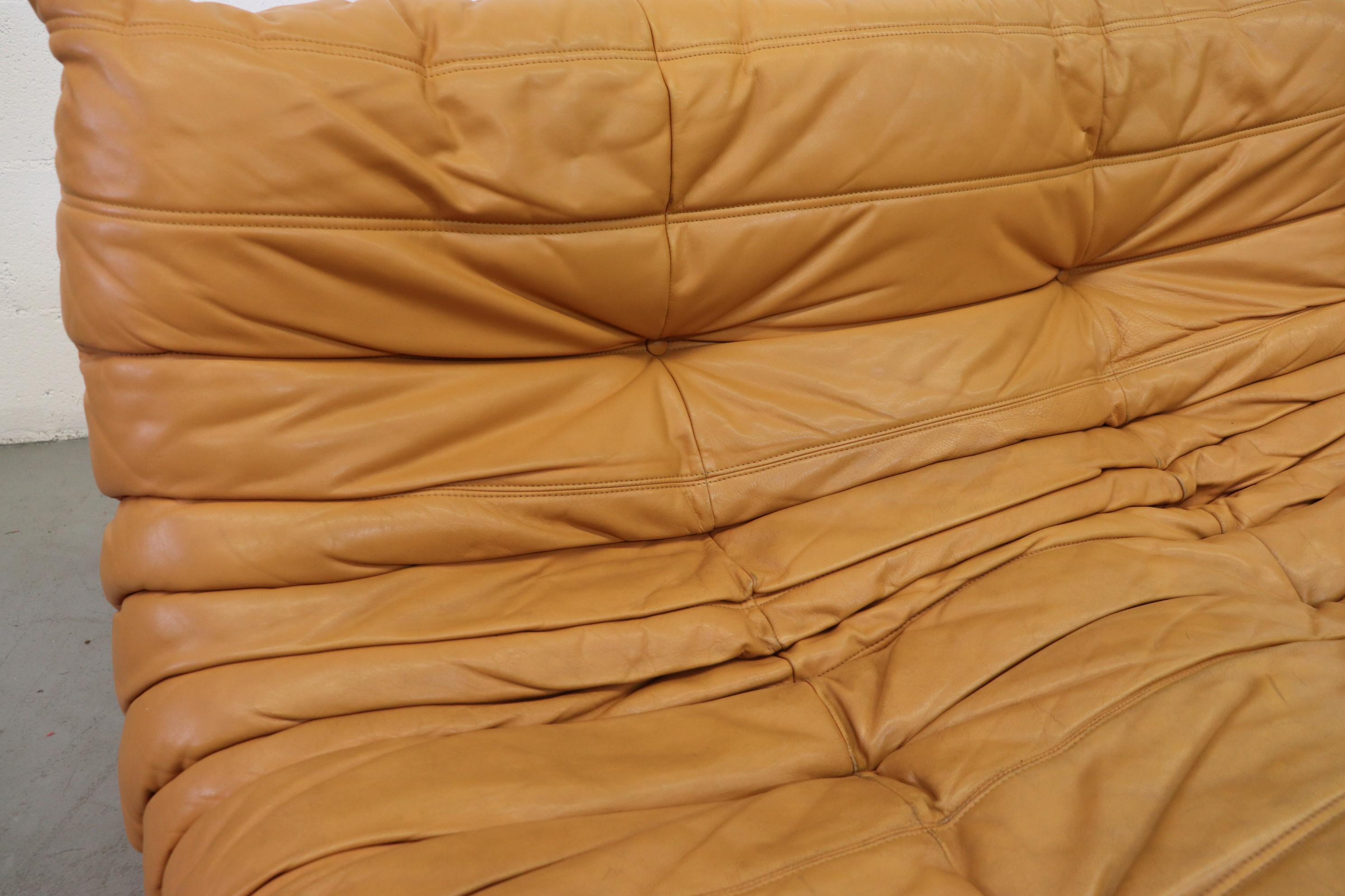 Ligne Roset 'TOGO' Butterscotch Leather Corner Sectional Sofa 5