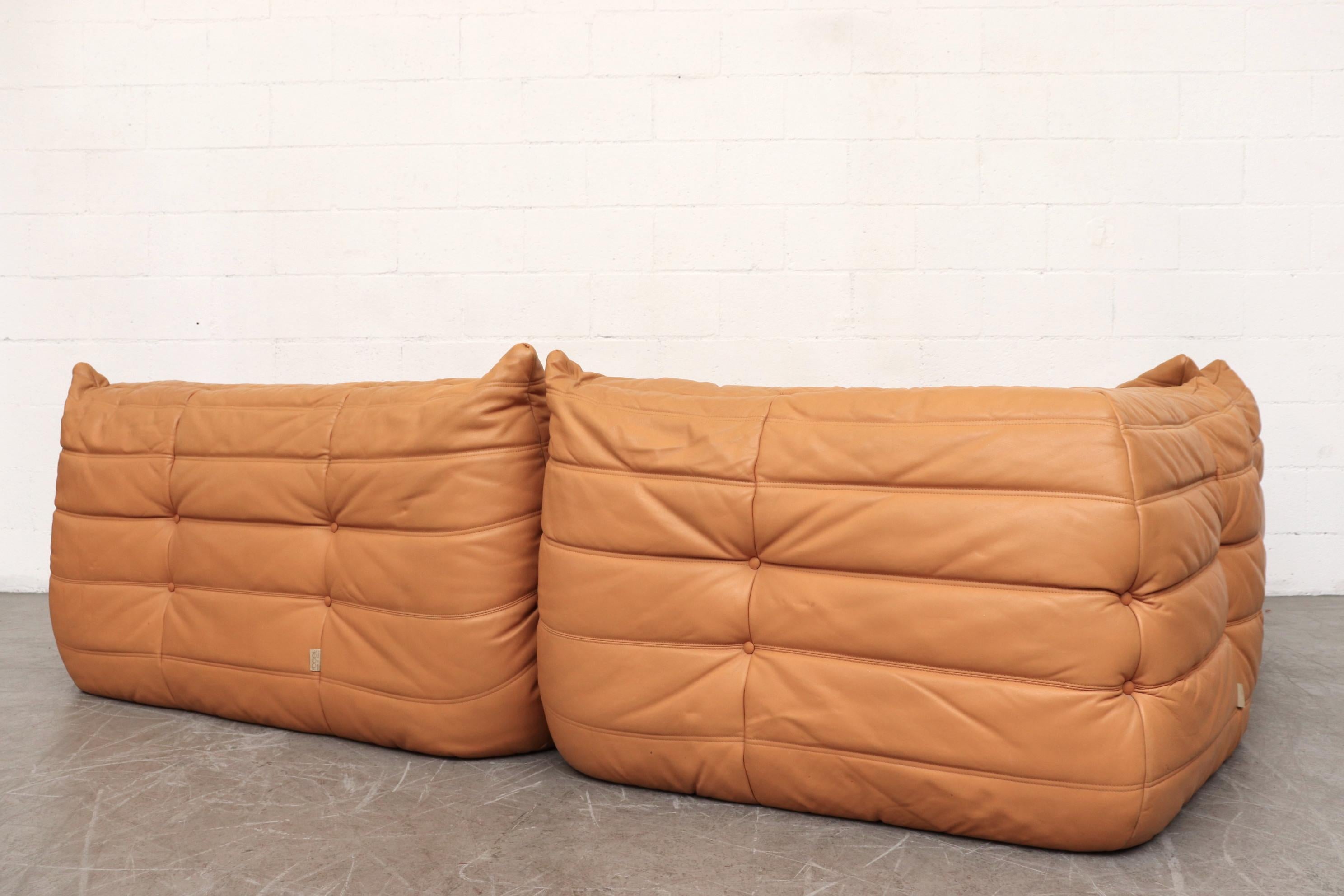 Mid-Century Modern Ligne Roset 'TOGO' Butterscotch Leather Corner Sectional Sofa
