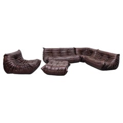 Ligne Roset Togo by Michel Ducaroy, Brown Leather Modular Sofa, Set of 5
