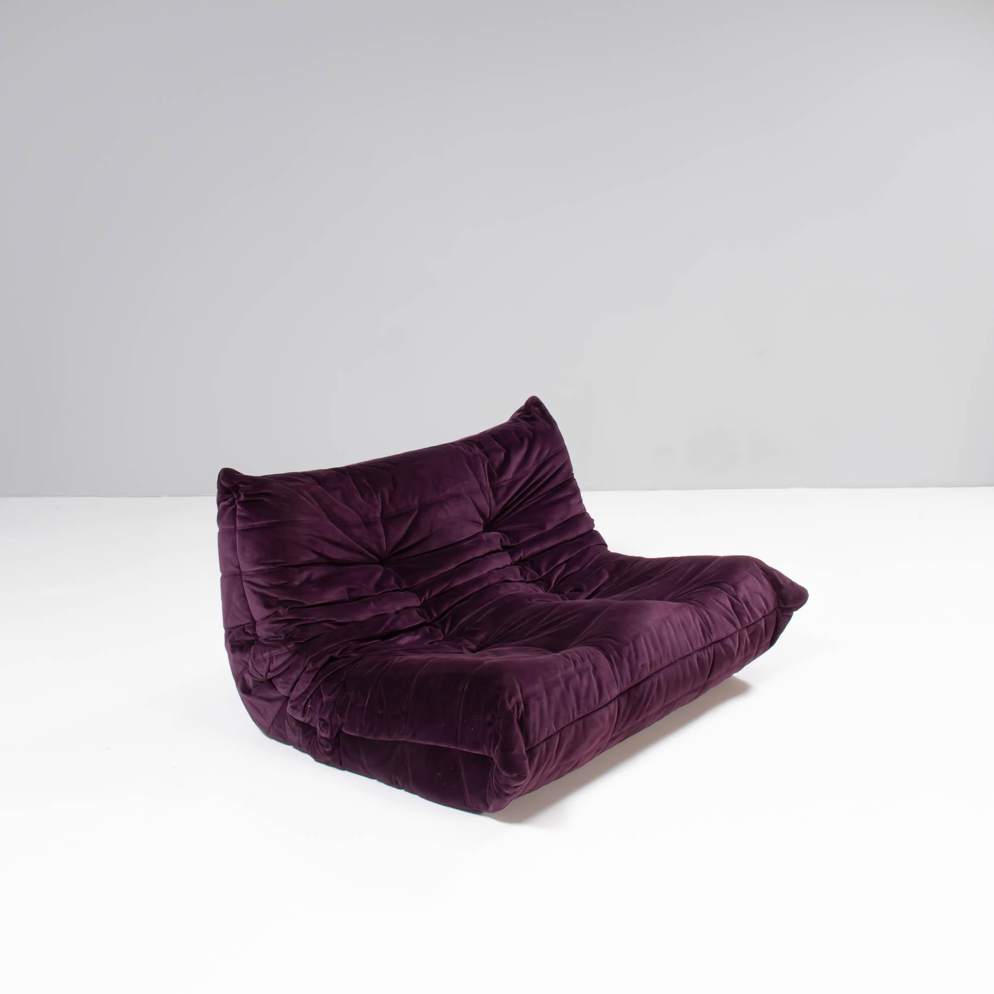 French Ligne Roset Togo by Michel Ducaroy Purple Velvet 2 Seater Sofa