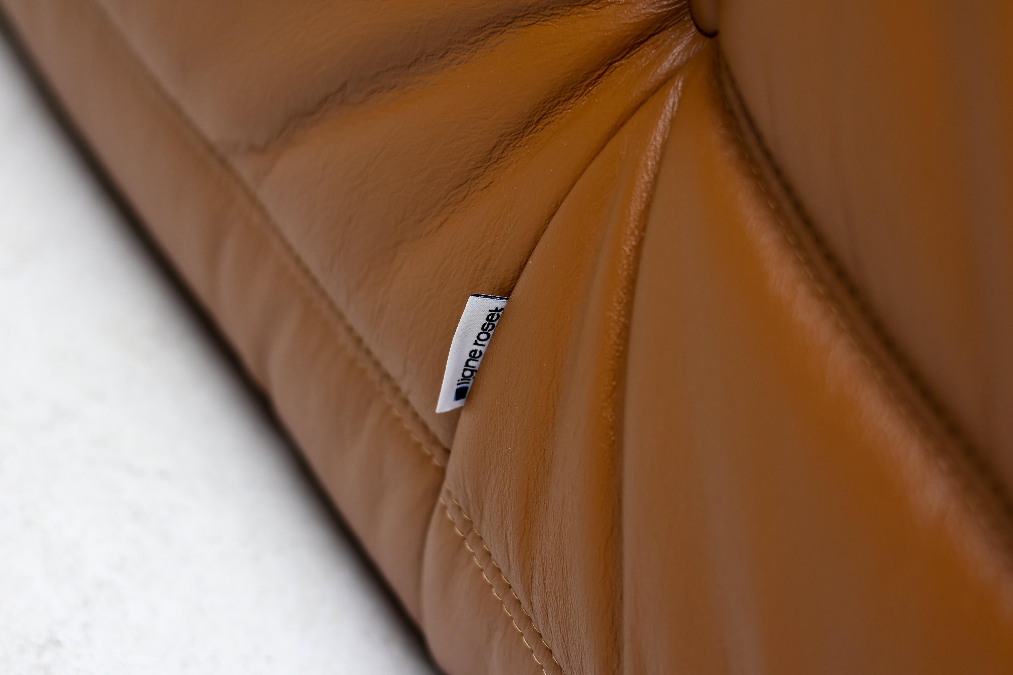 Ligne Roset Togo by Michel Ducaroy Dreisitzer-Sofa aus sattelbraunem Leder im Angebot 1