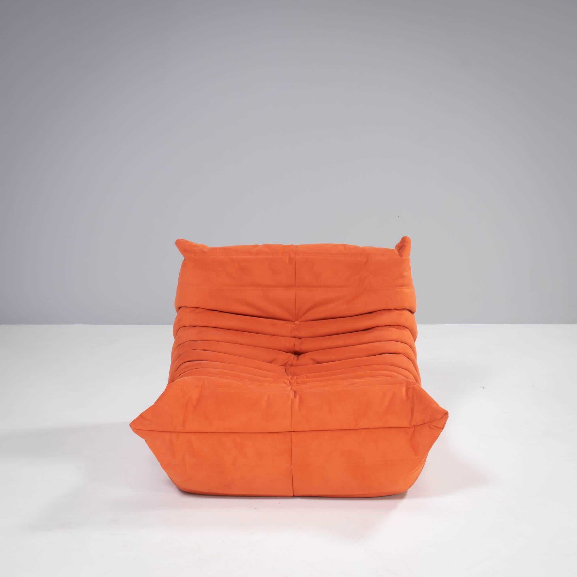 French Ligne Roset Togo Cadmium Orange Armchair and Footstool by Michel Ducaroy