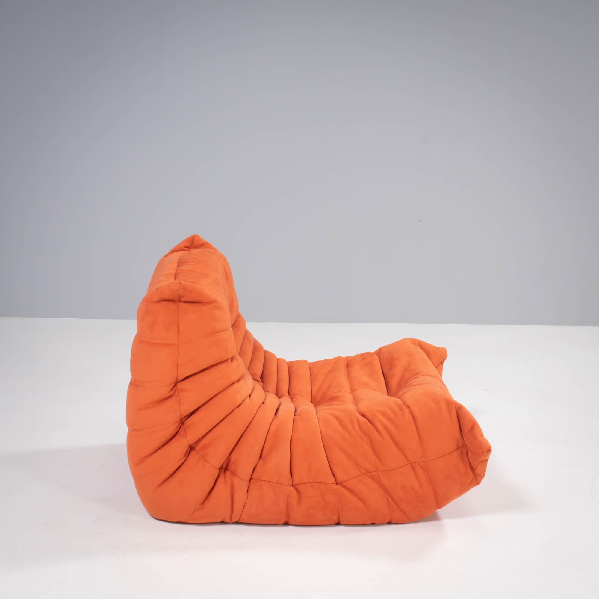 Contemporary Ligne Roset Togo Cadmium Orange Armchair and Footstool by Michel Ducaroy