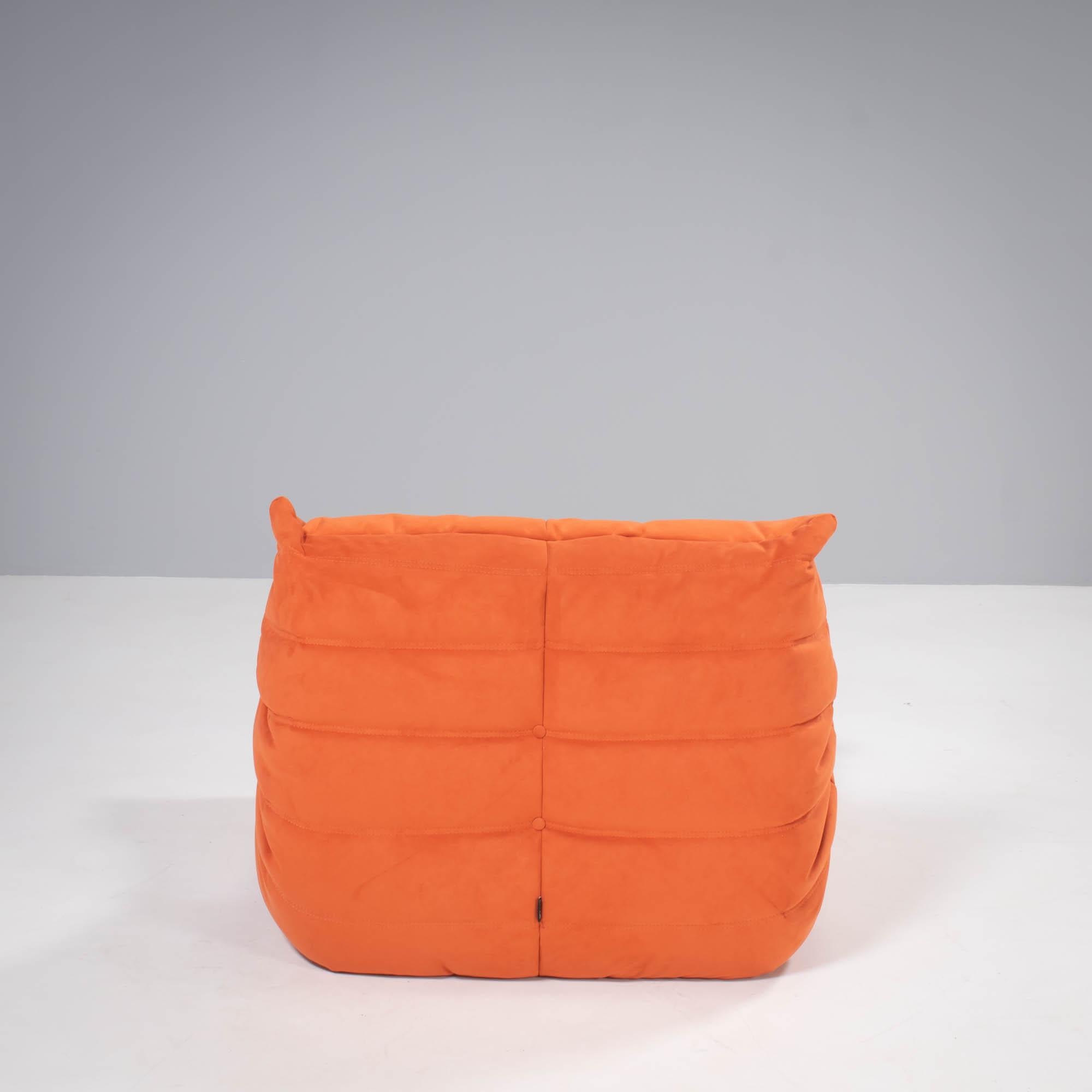 Fabric Ligne Roset Togo Cadmium Orange Armchair and Footstool by Michel Ducaroy