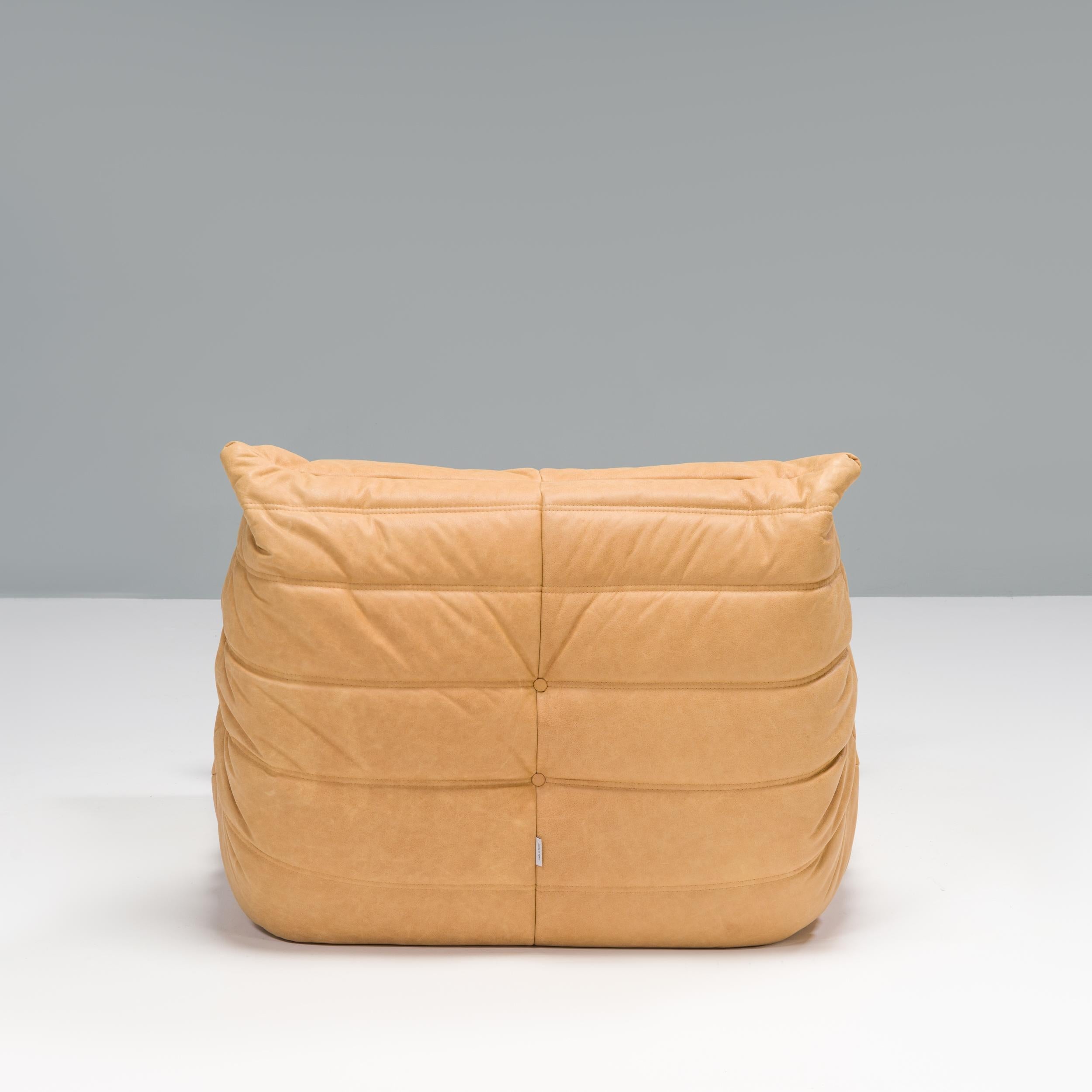 Ligne Roset Togo Camel Leather Armchair and Footstool by Michel Ducaroy 2