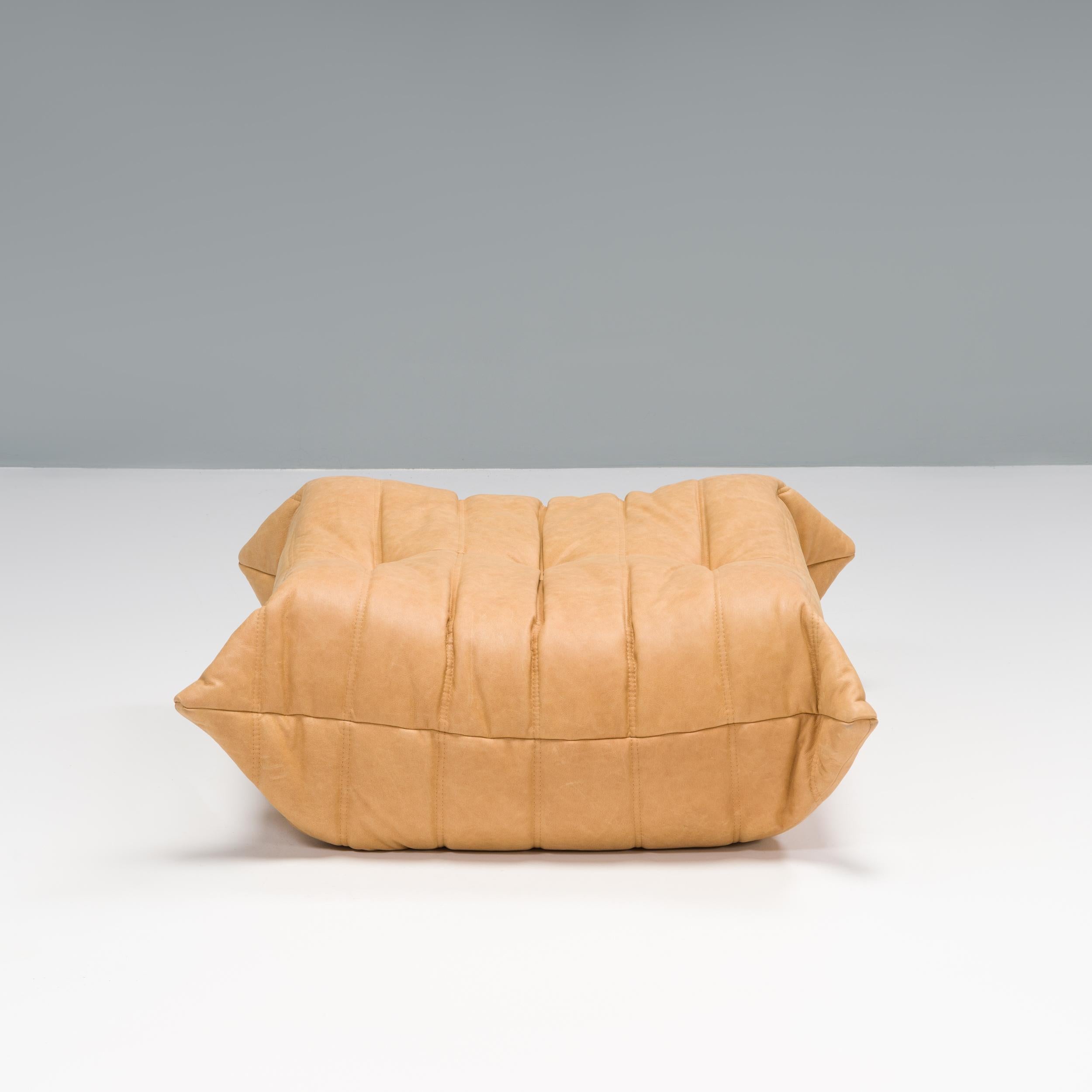 Ligne Roset Togo Camel Leather Armchair and Footstool by Michel Ducaroy 3